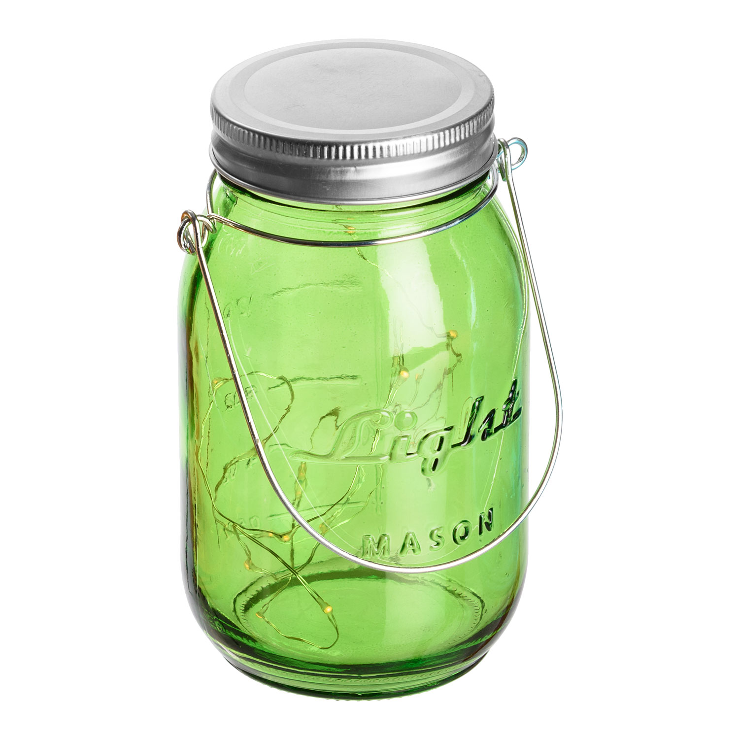 Barattolo luminoso verde con 15 microled bianco caldo 6 Barattolo luminoso verde con 15 microled bianco caldo 6