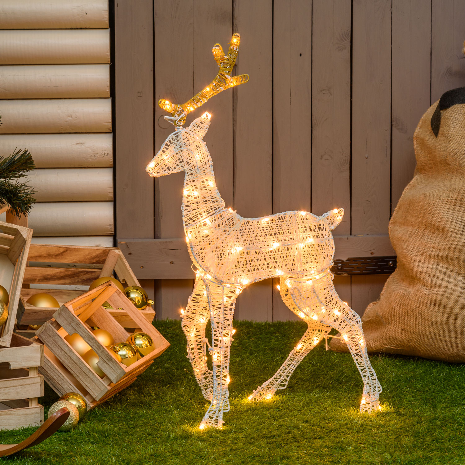 2D Light Cream & Brown Rentier h 72 cm, 83 LEDs Extra Warmweiß 2D Light Cream & Brown Rentier h 72 cm, 83 LEDs Extra Warmweiß