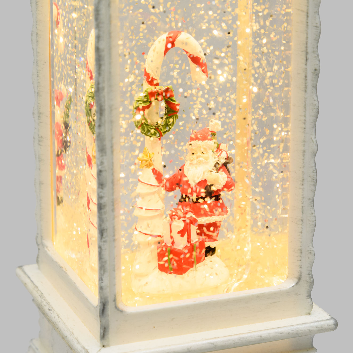 Farol navideño Papá Noel y Bastón de Caramelo, blanco envejecido, led blanco cálido 6 Farol navideño Papá Noel y Bastón de Caramelo, blanco envejecido, led blanco cálido 6