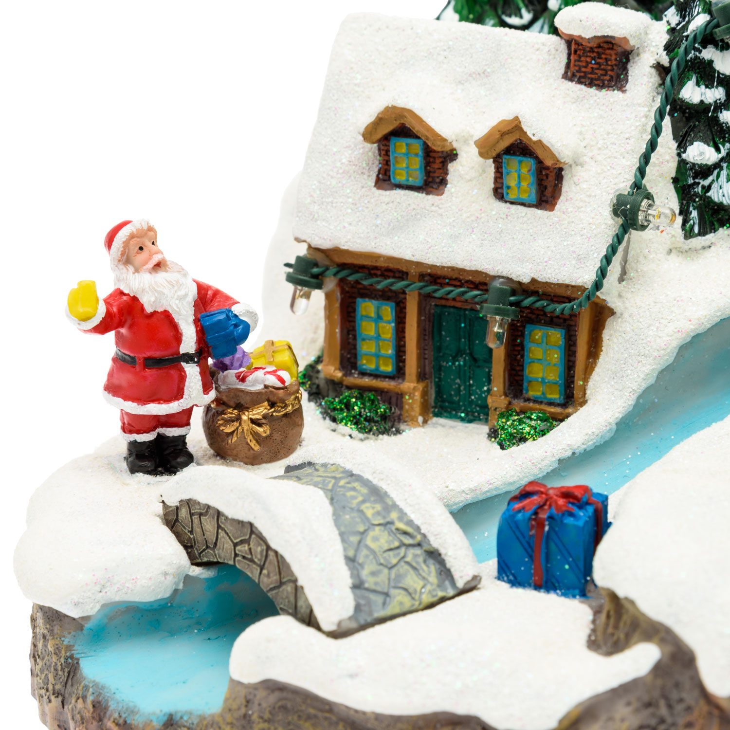 Weihnachtsdorf aus Polyresin, Bach mit Brücke und rotierendem Baum, h 15 cm, mit Weihnachtslieder 7 Weihnachtsdorf aus Polyresin, Bach mit Brücke und rotierendem Baum, h 15 cm, mit Weihnachtslieder 7
