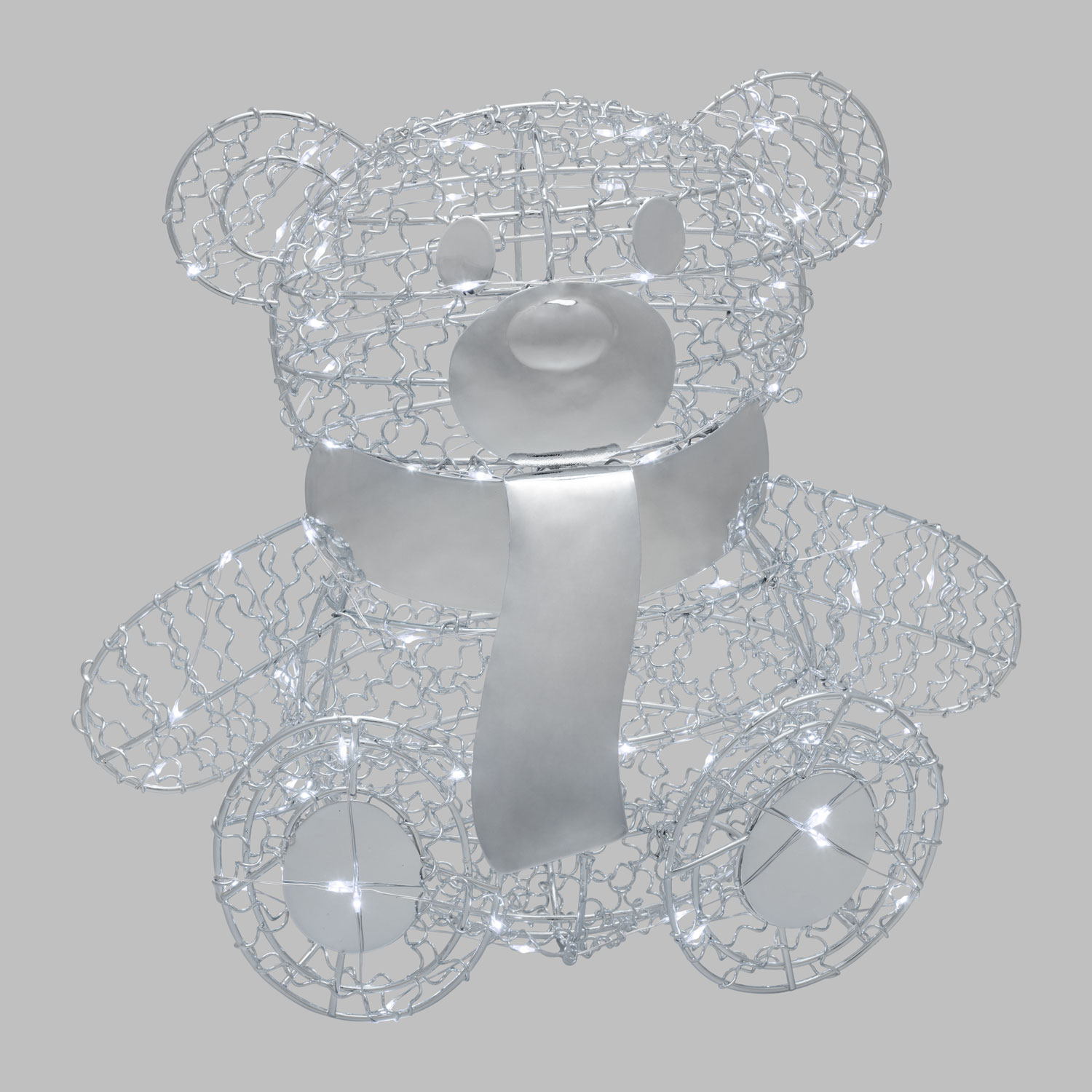 Sitzender Teddybär aus Silberdraht h 27 cm, 80 MicroLEDs kaltweiß 6 Sitzender Teddybär aus Silberdraht h 27 cm, 80 MicroLEDs kaltweiß 6