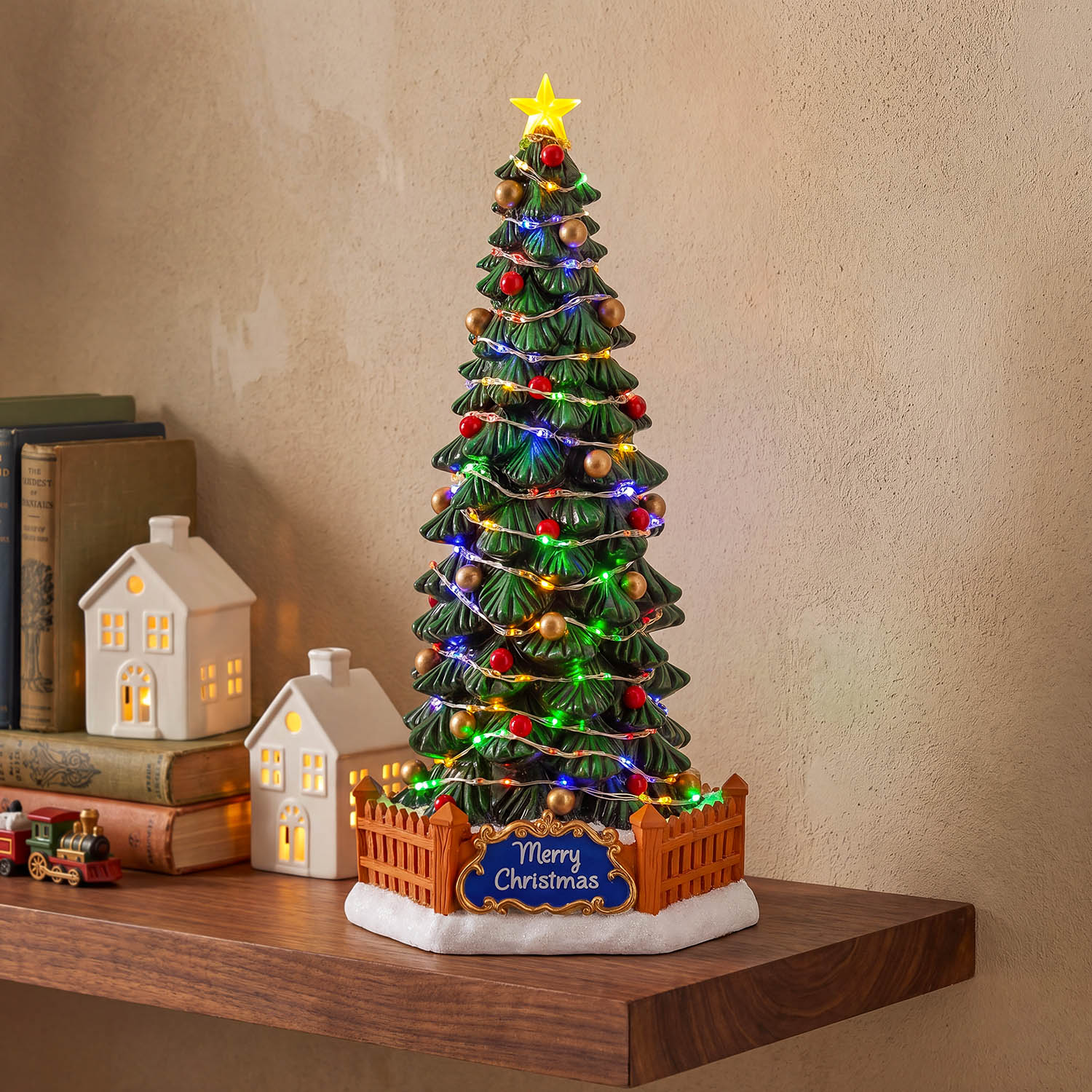 Villaggio di Natale, Albero Natale Microled, h 30 cm, musiche natalizie