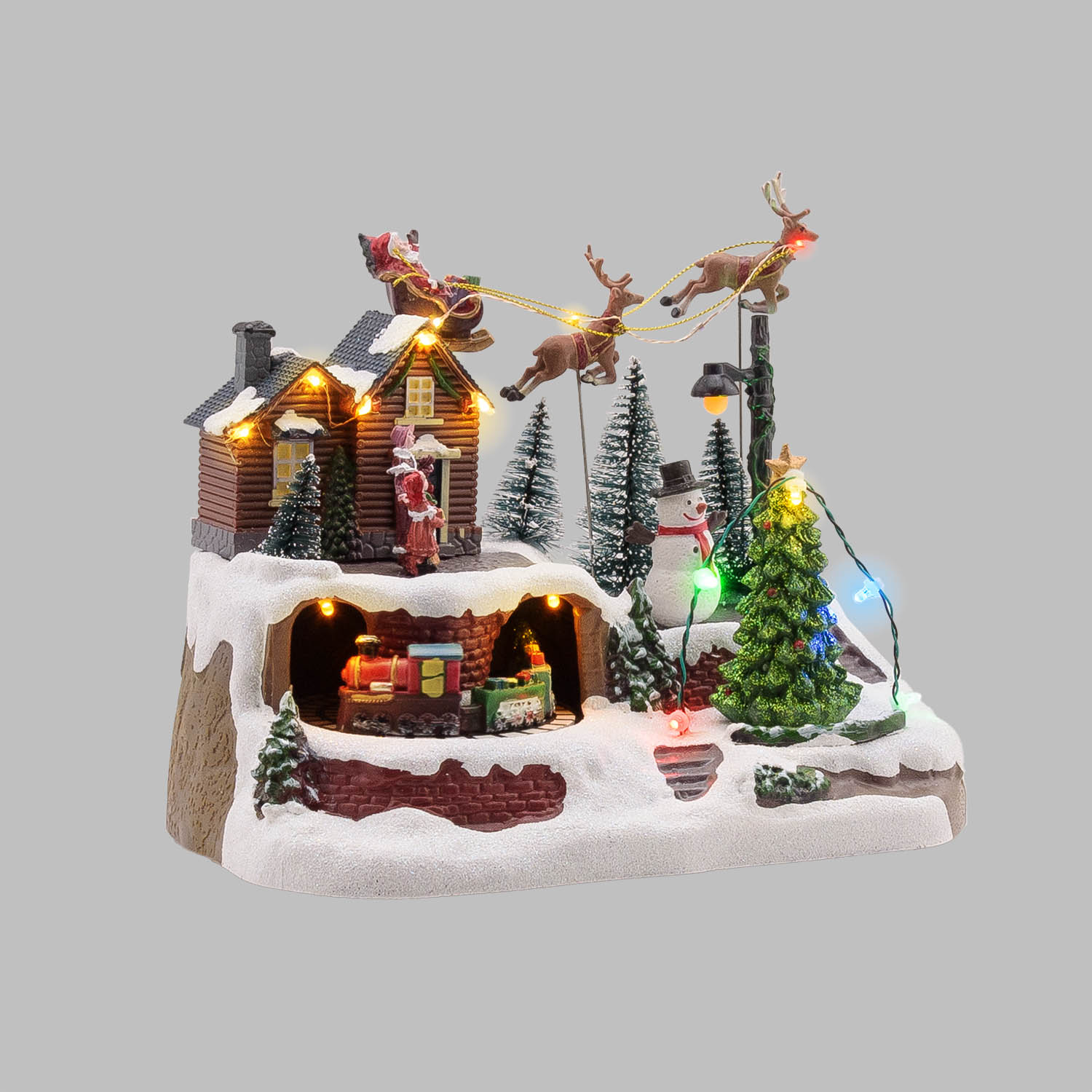 Villaggio di Natale, Paesaggio con Babbo Natale su Slitta, Trenino rotante, h 20 cm, musiche natalizie Villaggio di Natale, Paesaggio con Babbo Natale su Slitta, Trenino rotante, h 20 cm, musiche natalizie