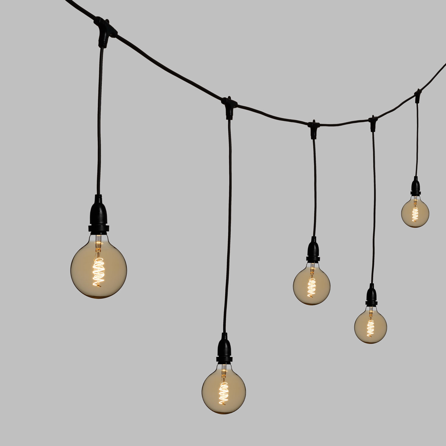 5m Festoon Pendant Lights h. 70cm, 8 Spiral LED Bulbs Ø 125mm 4 5m Festoon Pendant Lights h. 70cm, 8 Spiral LED Bulbs Ø 125mm 4