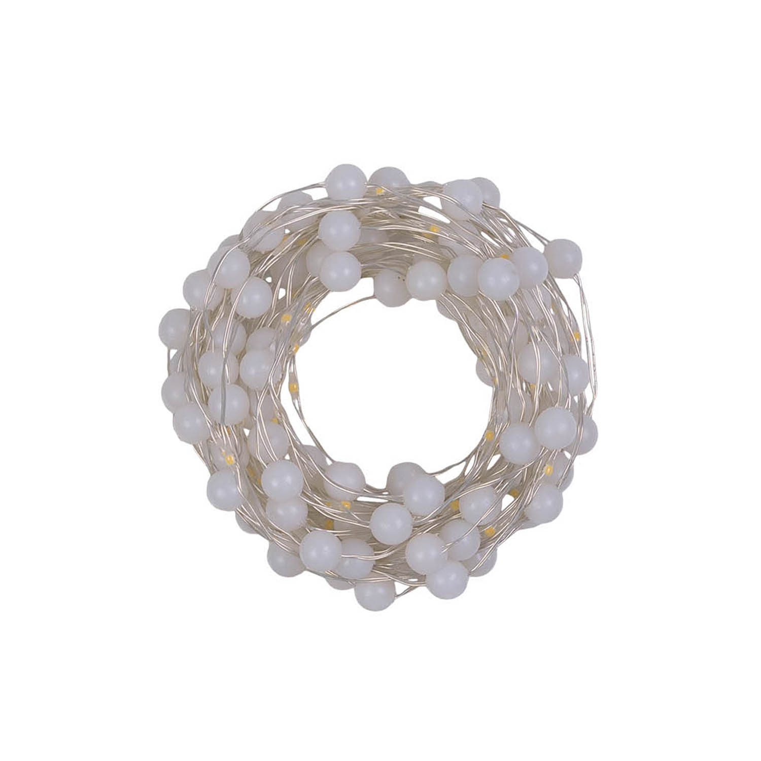 Lichterkette 10 m, 100 Mini-Gummi-Kugeln Ø 10 mm, Micro-LEDs warmweiß, Silber-Metallkabel 3