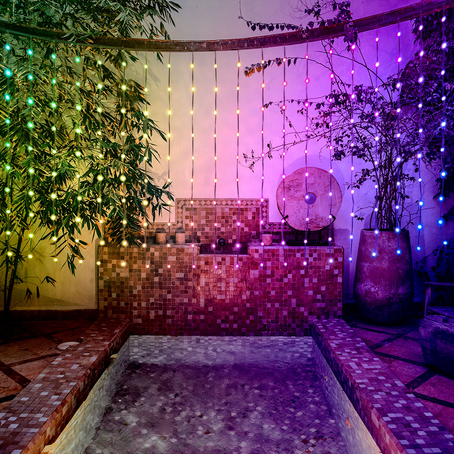 Cortina de luces 3 x h. 1 m, gotas de luz multicolor RGB alta intensidad 6 Cortina de luces 3 x h. 1 m, gotas de luz multicolor RGB alta intensidad 6