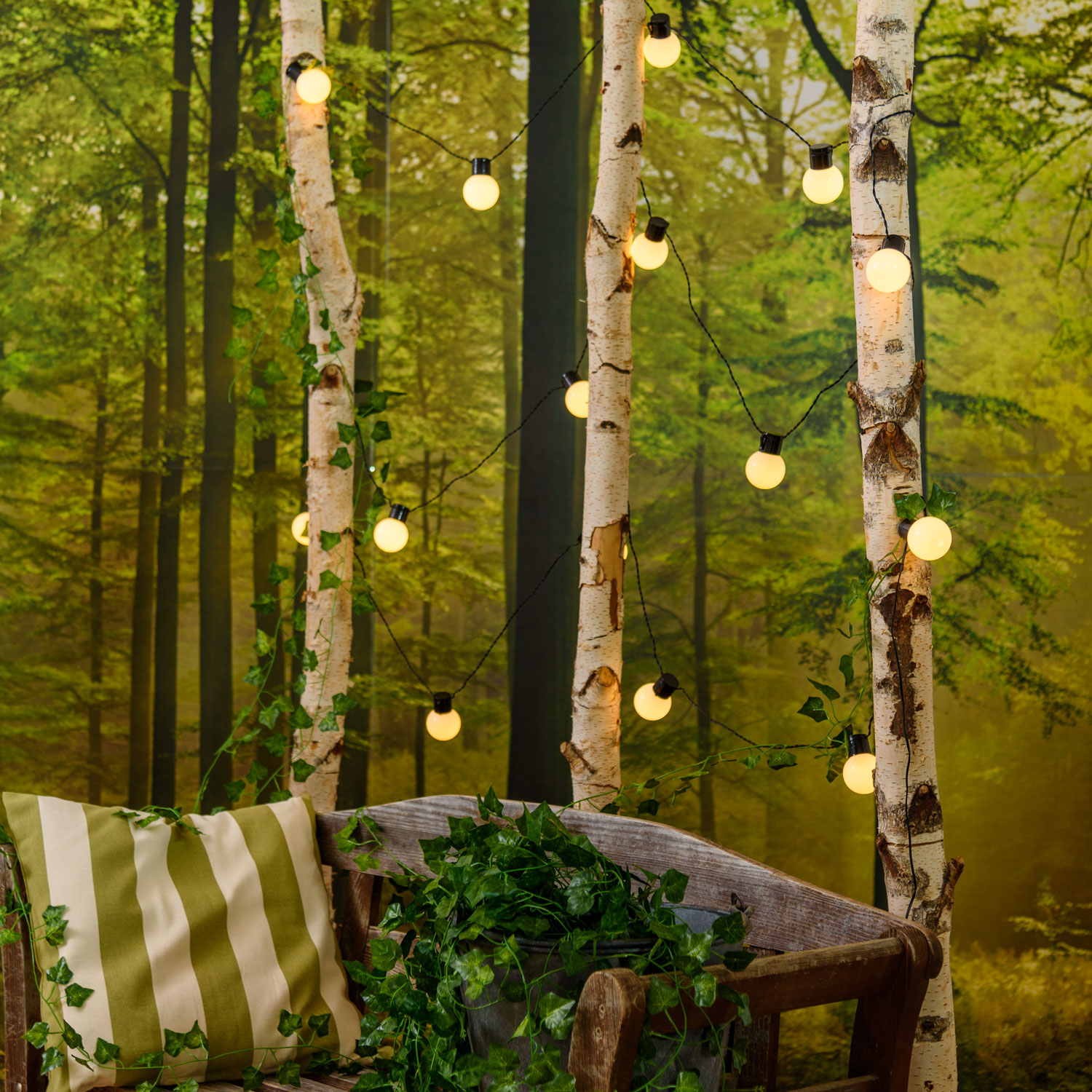 Guirnalda solar de 6 m, 15 bombillas blancas Ø 50 mm, led blanco cálido 12 Guirnalda solar de 6 m, 15 bombillas blancas Ø 50 mm, led blanco cálido 12