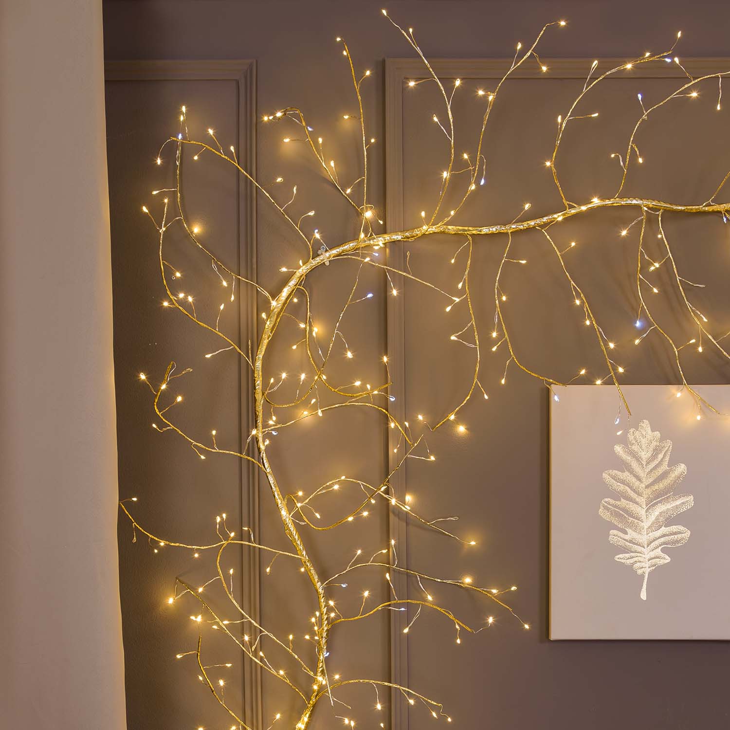 Rama Tilo champagne 3 m, 504 microled blanco cálido y blanco frío, cable metal plata, uso interior 3 Rama Tilo champagne 3 m, 504 microled blanco cálido y blanco frío, cable metal plata, uso interior 3