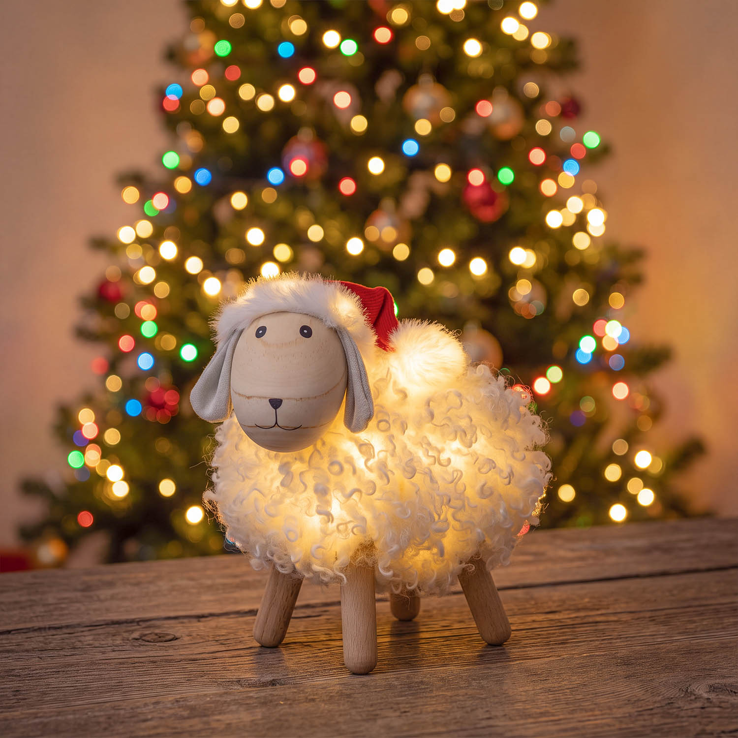 NatAgnello leuchtende 3D-Holzfigur mit Batteriebetrieb, H 25 cm, Dual Color Micro-LED warmweiß und multicolor, für den Innenbereich