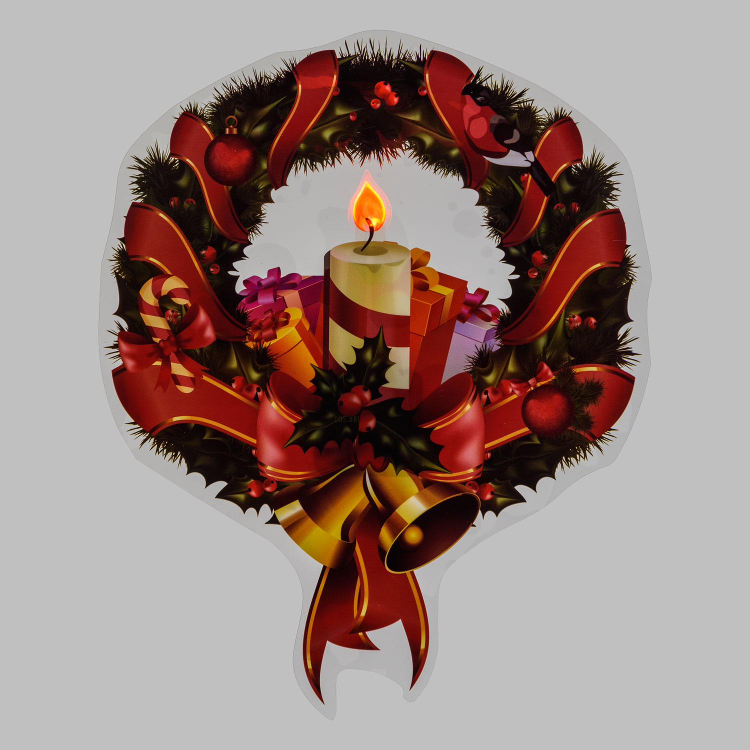 Christmas window sticker, Wreath with candle, 25 cm, warm white LEDs 3 Christmas window sticker, Wreath with candle, 25 cm, warm white LEDs 3