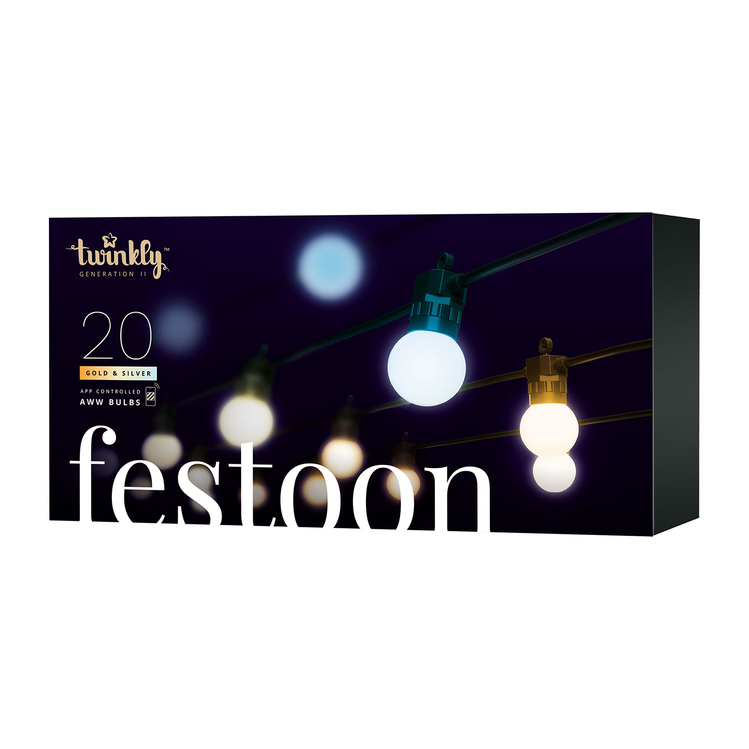 Catena Twinkly Party Light Festoon Gold Edition, 20 sfere, 10 metri 1 Catena Twinkly Party Light Festoon Gold Edition, 20 sfere, 10 metri 1