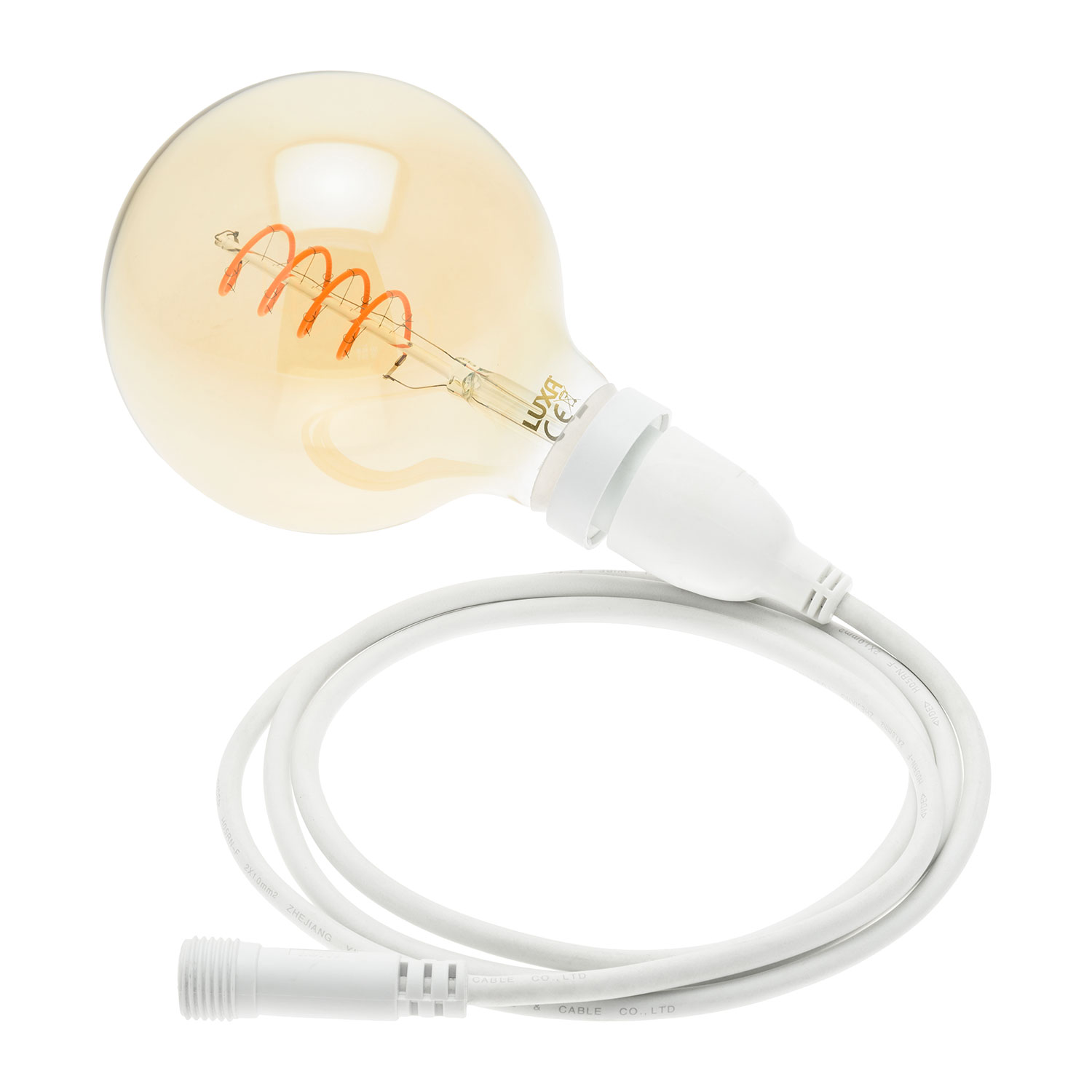 Hängende LED-Globo Birne 4 Watt Ø 125 mm, Spiral Filament, weißes Kabel 4 m Hängende LED-Globo Birne 4 Watt Ø 125 mm, Spiral Filament, weißes Kabel 4 m