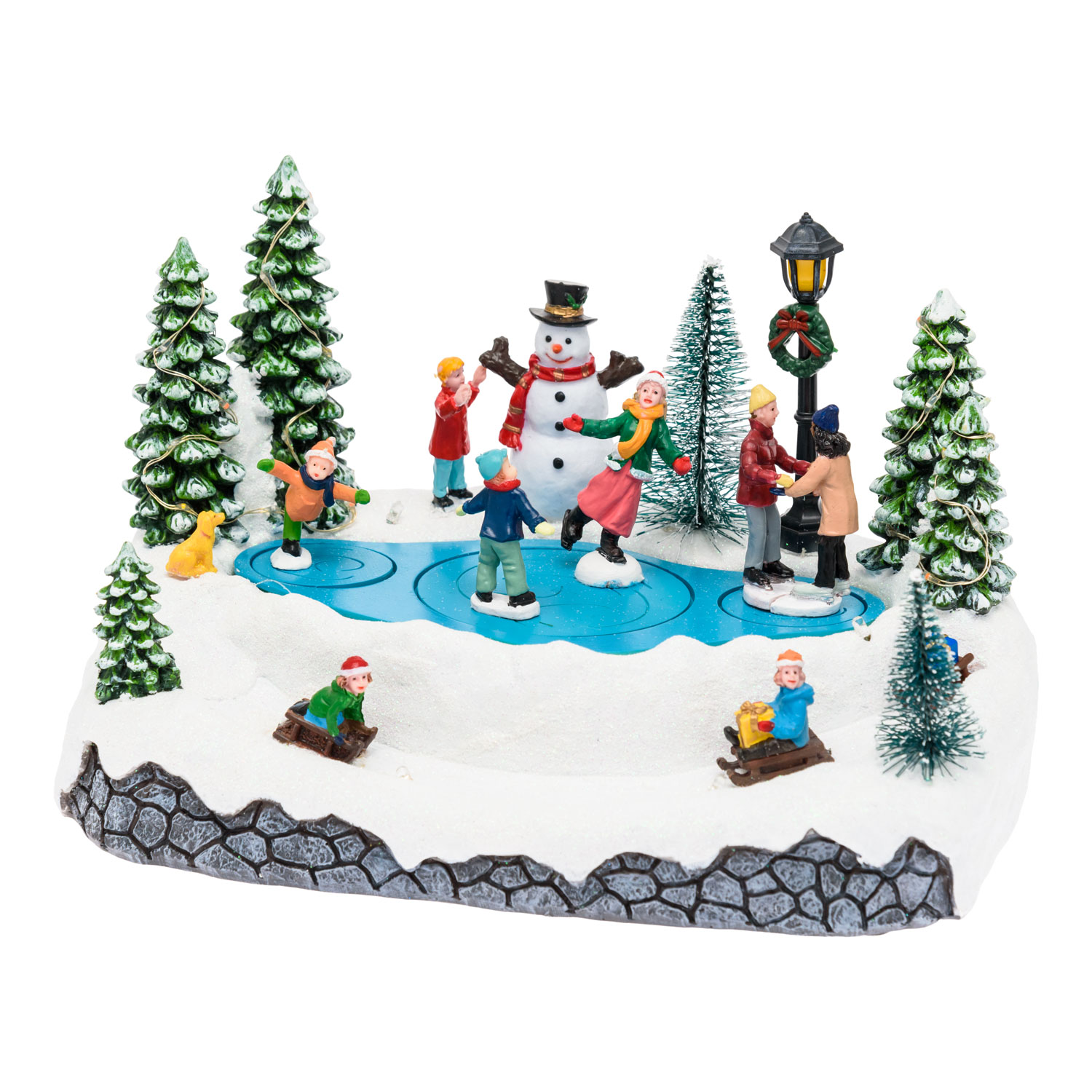 Pueblo de Navidad, Paisaje nevado con Patinadores en movimiento giratorio, h 15 cm, villancicos 3 Pueblo de Navidad, Paisaje nevado con Patinadores en movimiento giratorio, h 15 cm, villancicos 3