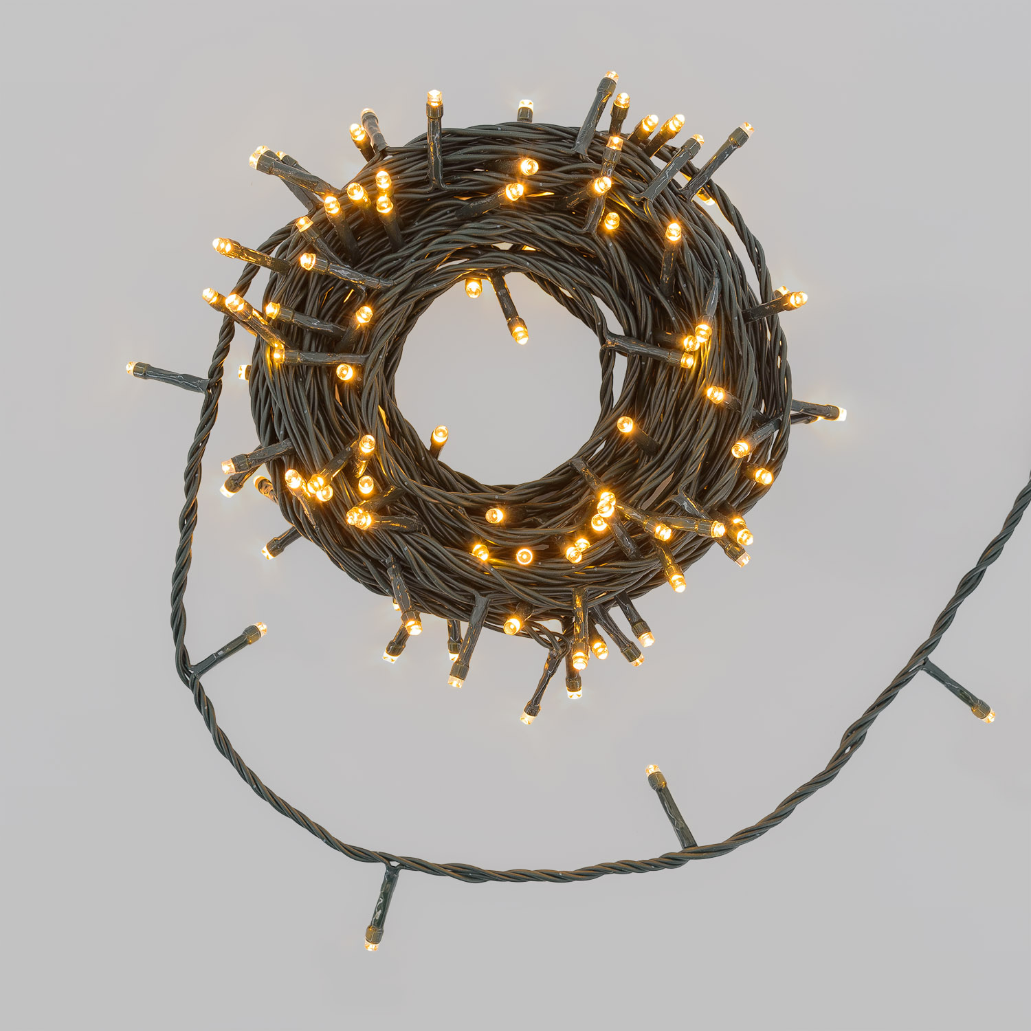 Catena Connect+ 12 m, 120 led bianco caldo, cavo verde, prolungabile