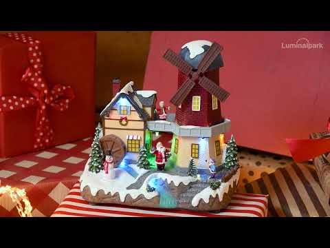 Weihnachtsdorf aus Polyresin, rotierende Windmühle, h 23 cm, mit Weihnachtsliedern 2 Weihnachtsdorf aus Polyresin, rotierende Windmühle, h 23 cm, mit Weihnachtsliedern 2