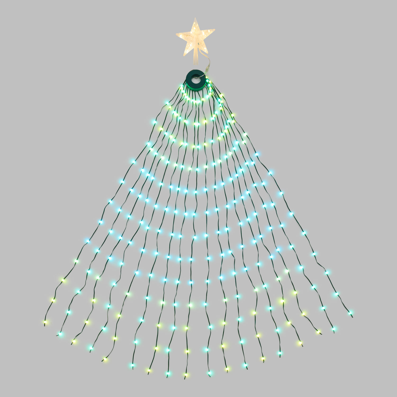 Manto de luces con Estrella para árbol de Navidad h 155 cm, 304 gotas de luz RGB 5 Manto de luces con Estrella para árbol de Navidad h 155 cm, 304 gotas de luz RGB 5