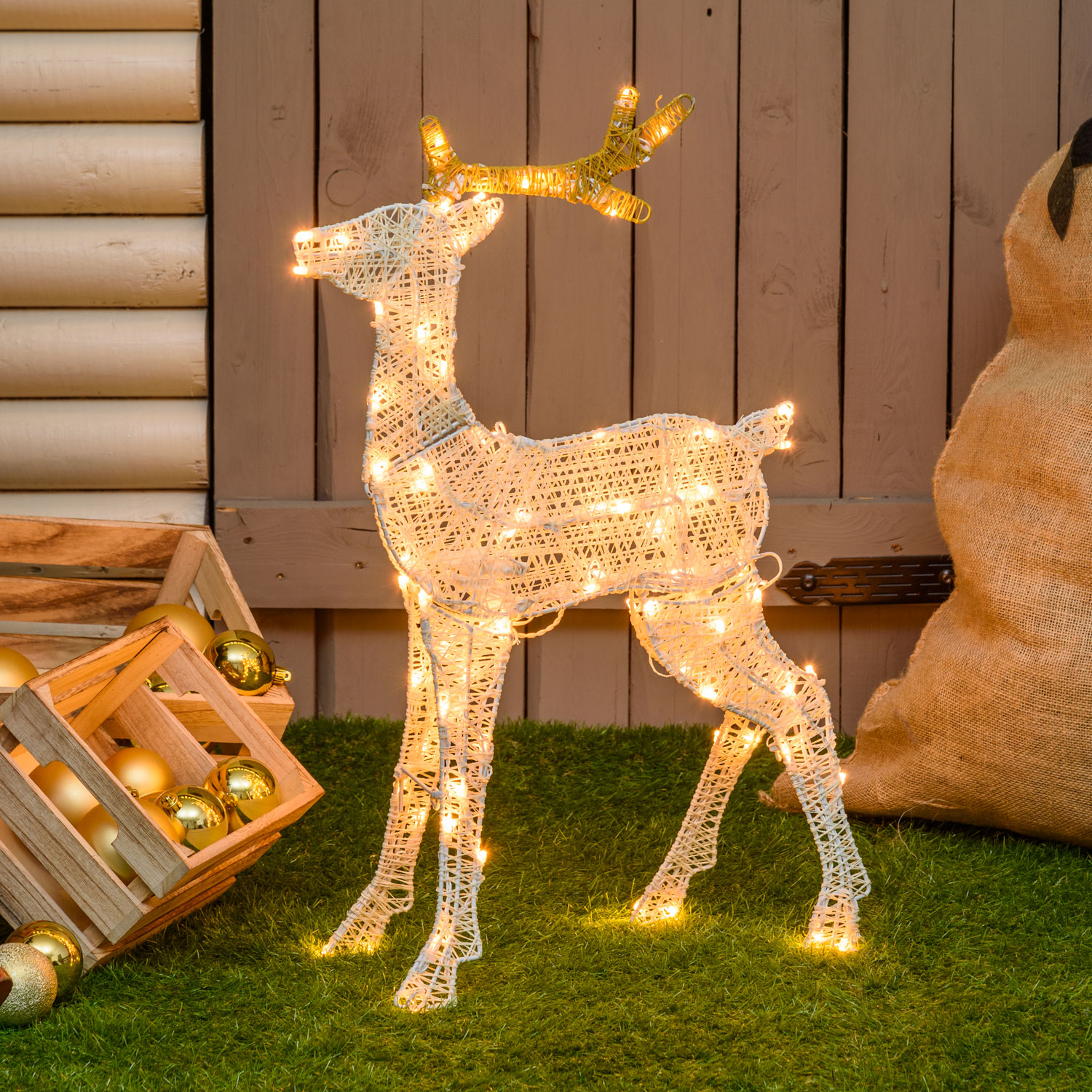 2D Light Cream & Brown Rentier h 67 cm, 83 LEDs Extra Warmweiß 2D Light Cream & Brown Rentier h 67 cm, 83 LEDs Extra Warmweiß