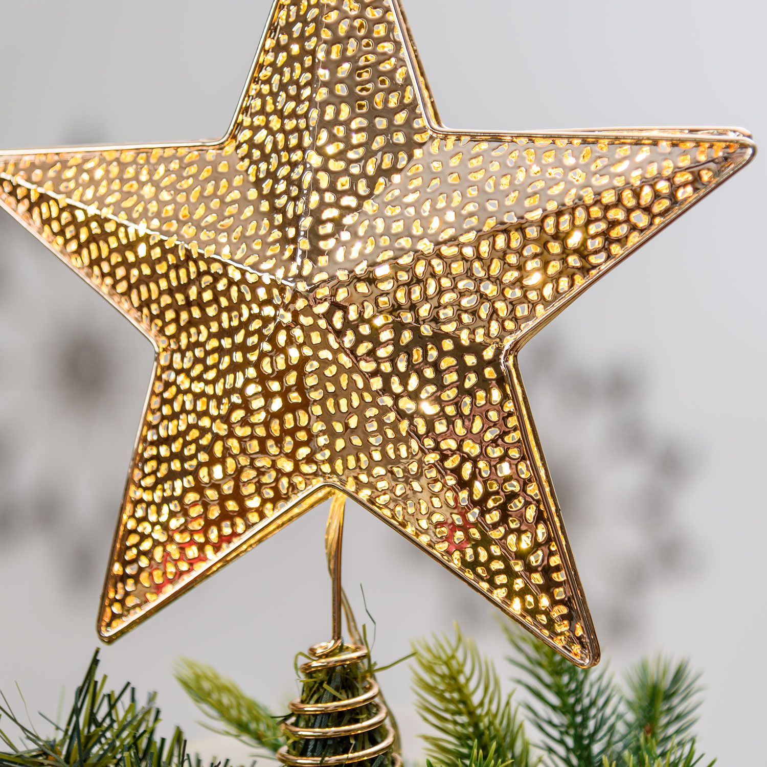 Punta estrella luminosa para árbol navideño color champagne, led blanco cálido 4 Punta estrella luminosa para árbol navideño color champagne, led blanco cálido 4