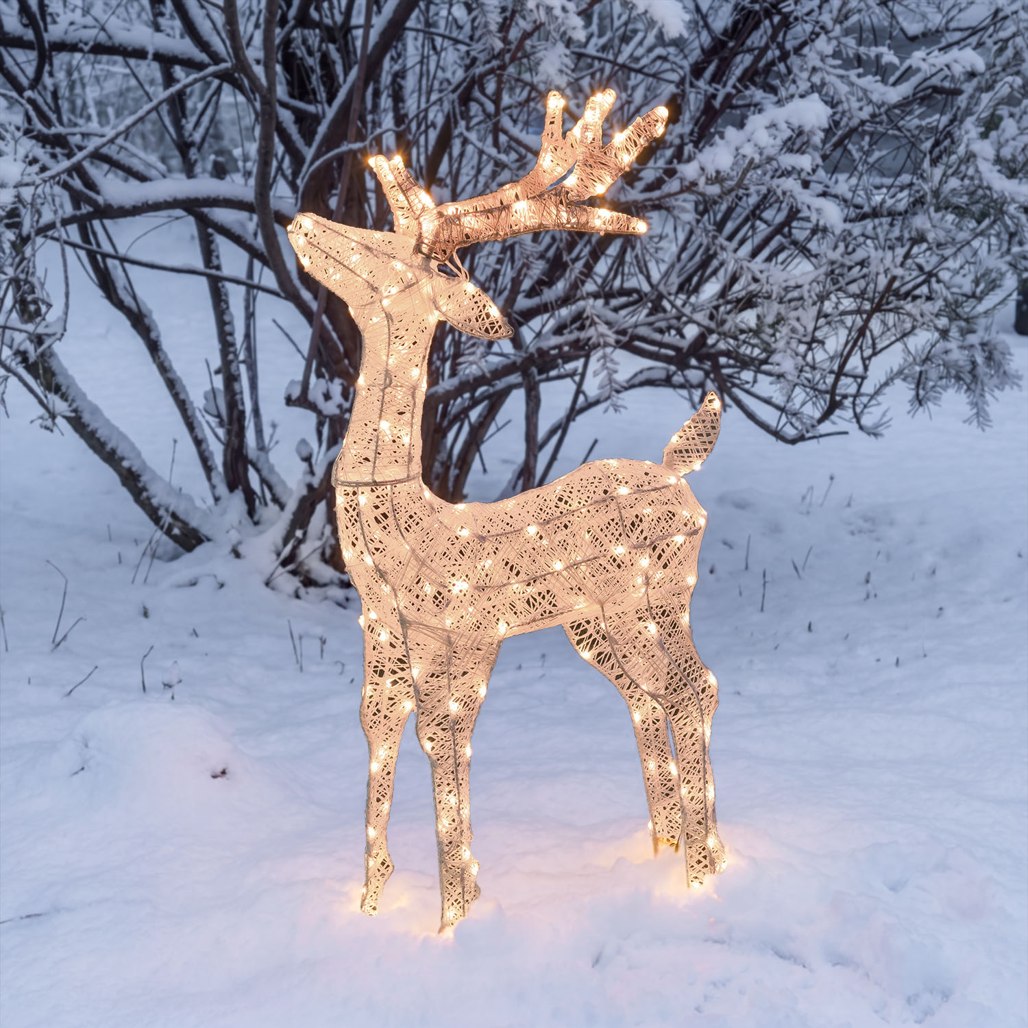 Renna con testa alzata 3D Light Cream & Brown, h 95 cm, 200 Dual LED bianco extra caldo e bianco freddo 12
