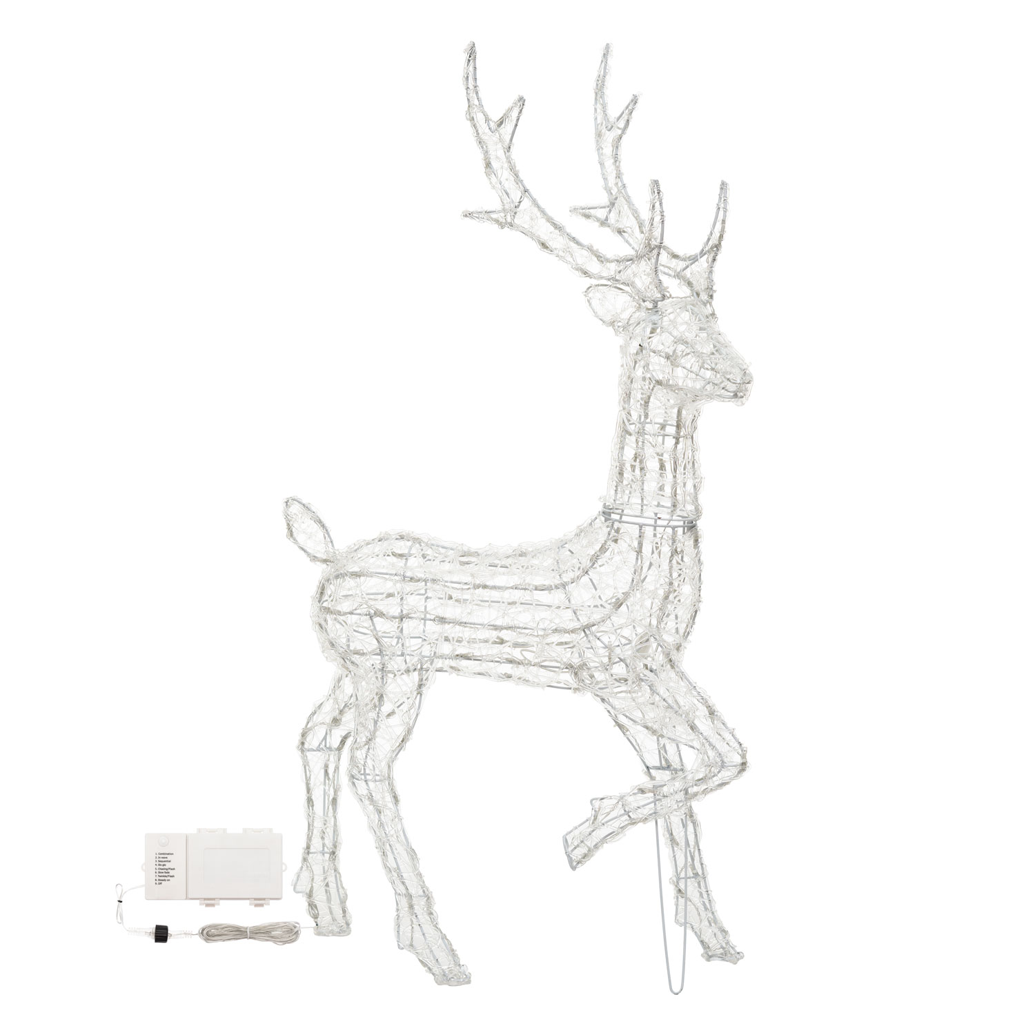 h 105 cm, White LEDs Battery Operated Transparent Acrylic Reindeer 3 h 105 cm, White LEDs Battery Operated Transparent Acrylic Reindeer 3