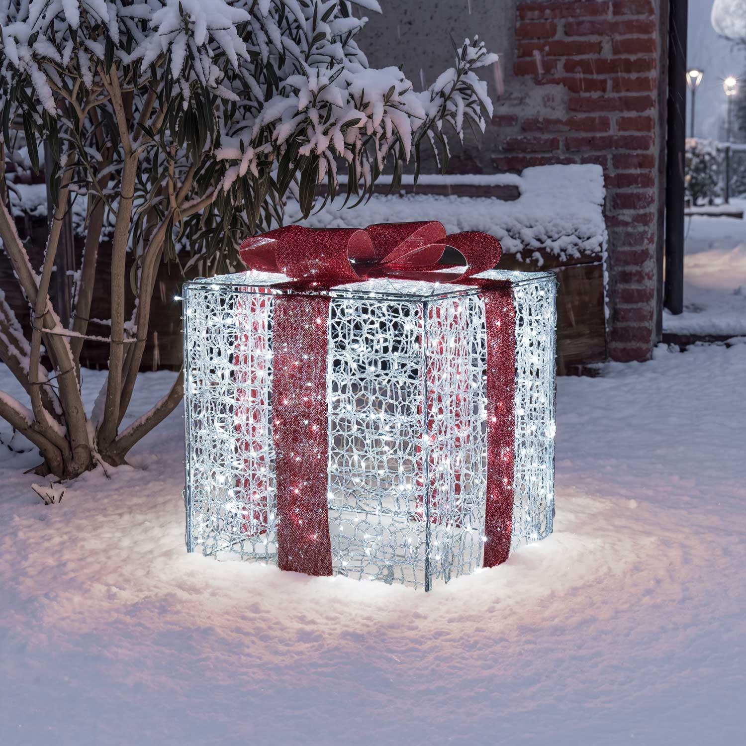 Paquet cadeau 3D en acrylique transparent, h 65 cm, 550 Dual LED blanc chaud et blanc froid 11