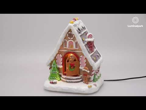 Villaggio di Natale, Casa di Marzapane con porta che si apre e chiude, h 18 cm, musiche natalizie 2