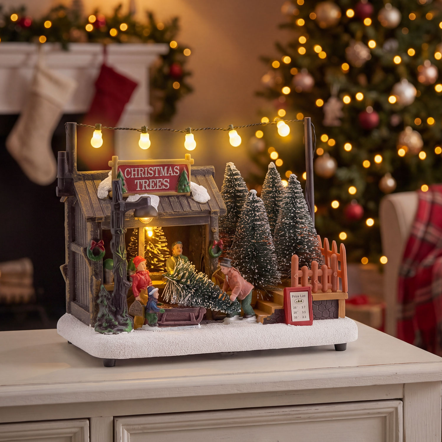 Villaggio di Natale, Christmas Tree Shop, h 14 cm, led bianco caldo