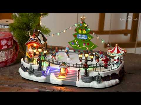 Village de Noël en Polyrésine, Luna Park Lac Gelé avec Patineurs en mouvement, h 22 cm 2 Village de Noël en Polyrésine, Luna Park Lac Gelé avec Patineurs en mouvement, h 22 cm 2