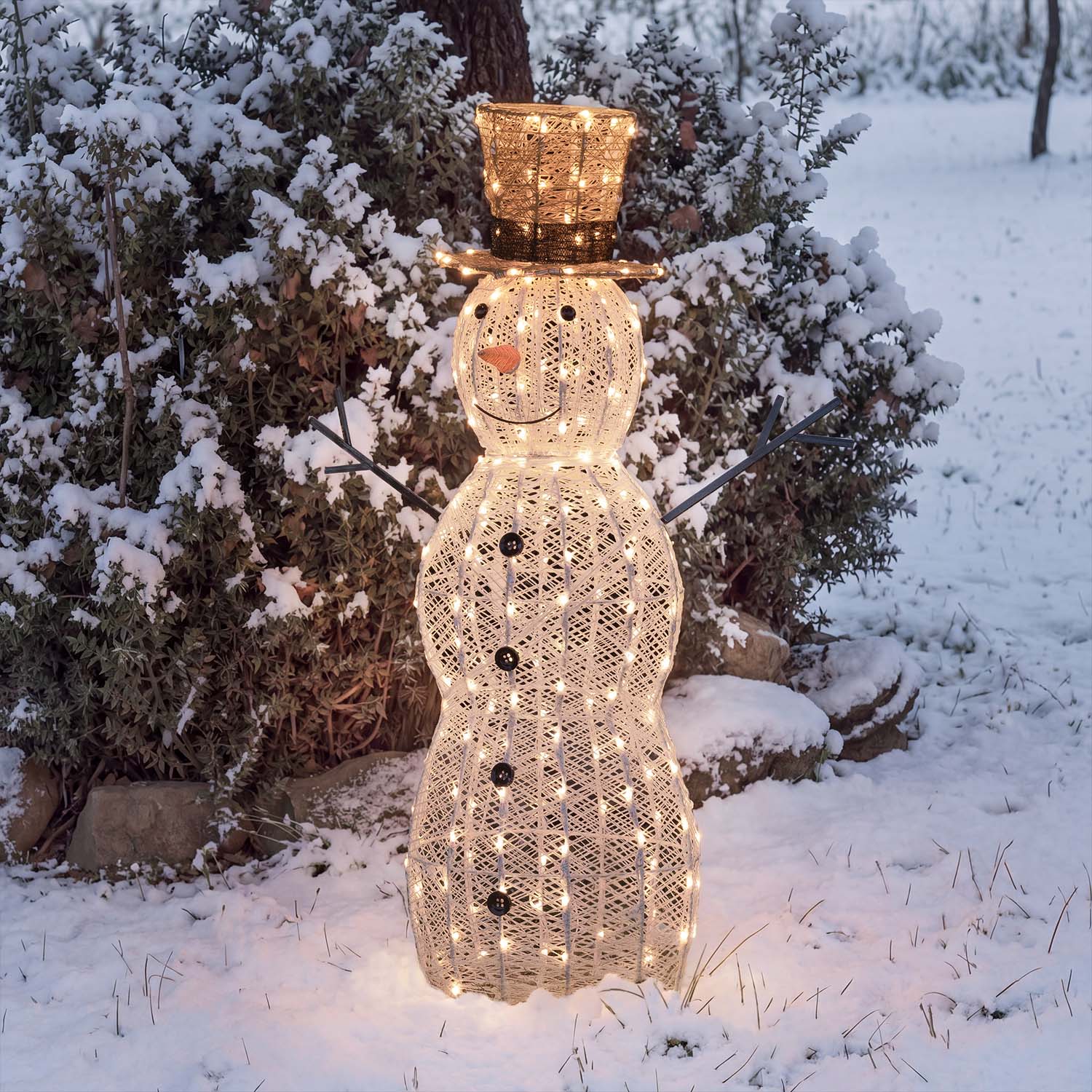 Pupazzo di Neve 3D Light Cream & Brown, h 105 cm, 220 Dual LED bianco extra caldo e bianco freddo 3