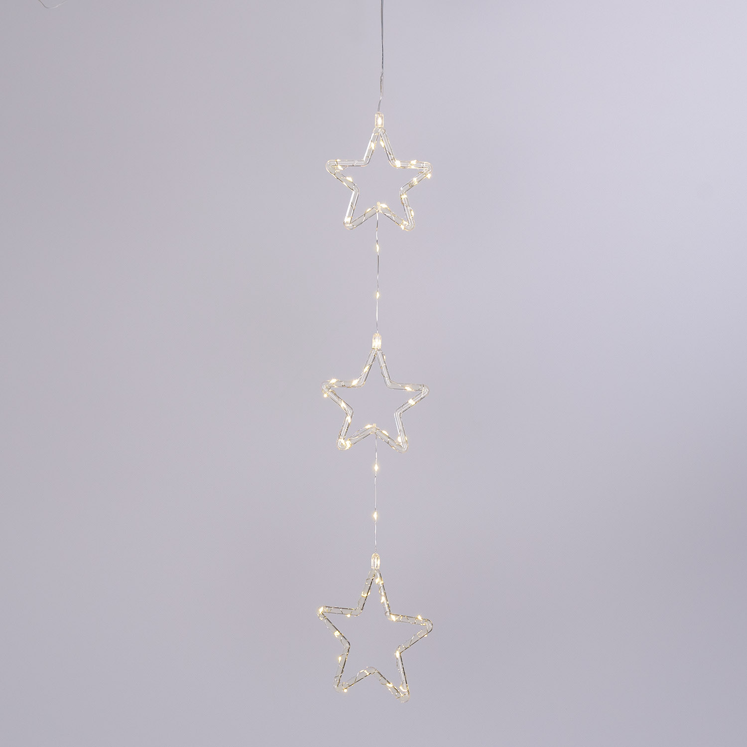 3 estrellas Crystal colgantes a pilas, 60 cm, 50 Microled blanco cálido, uso interior