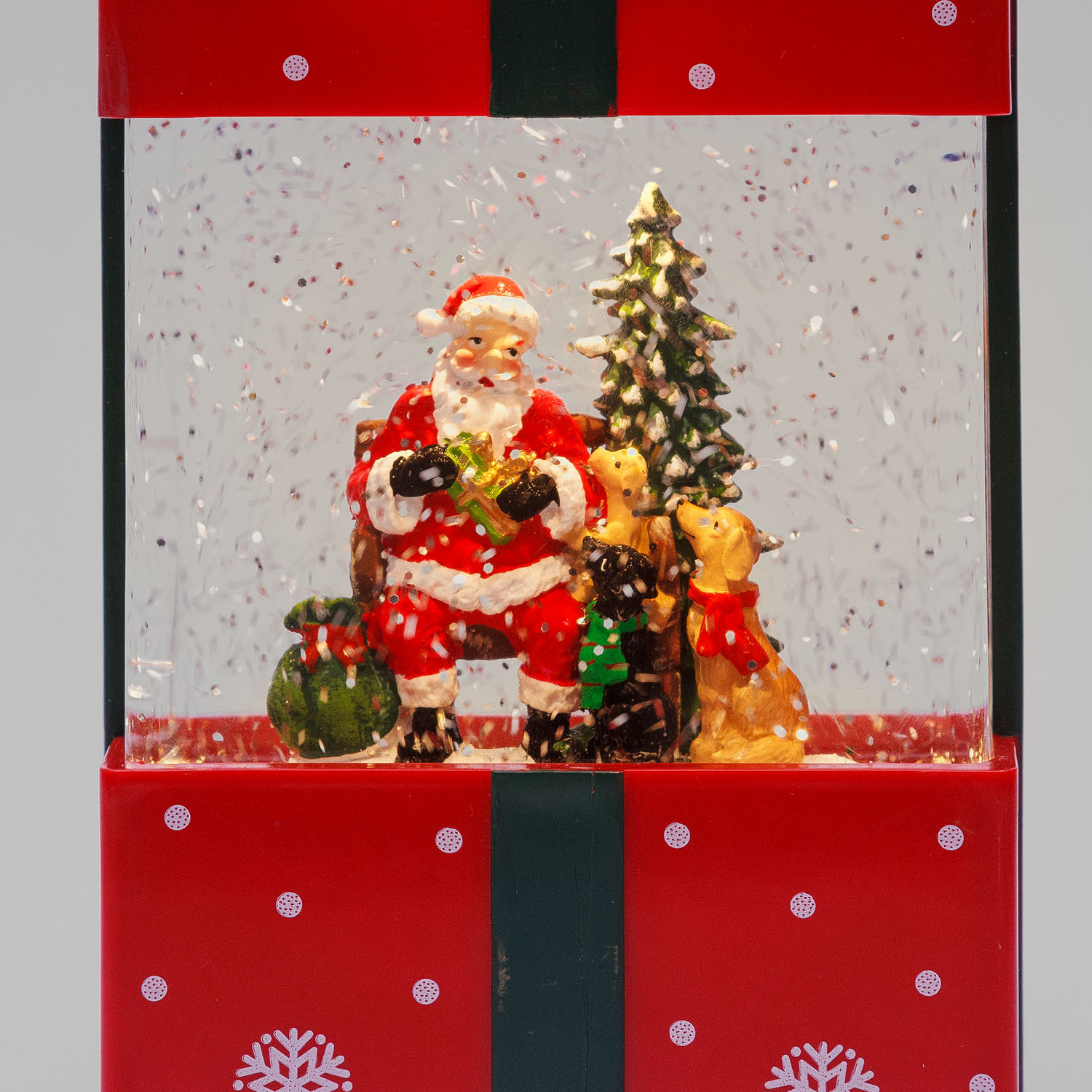 Lanterna Pacco Regalo rosso con glitter scintillanti, h 19 cm, musiche natalizie, led bianco caldo 6