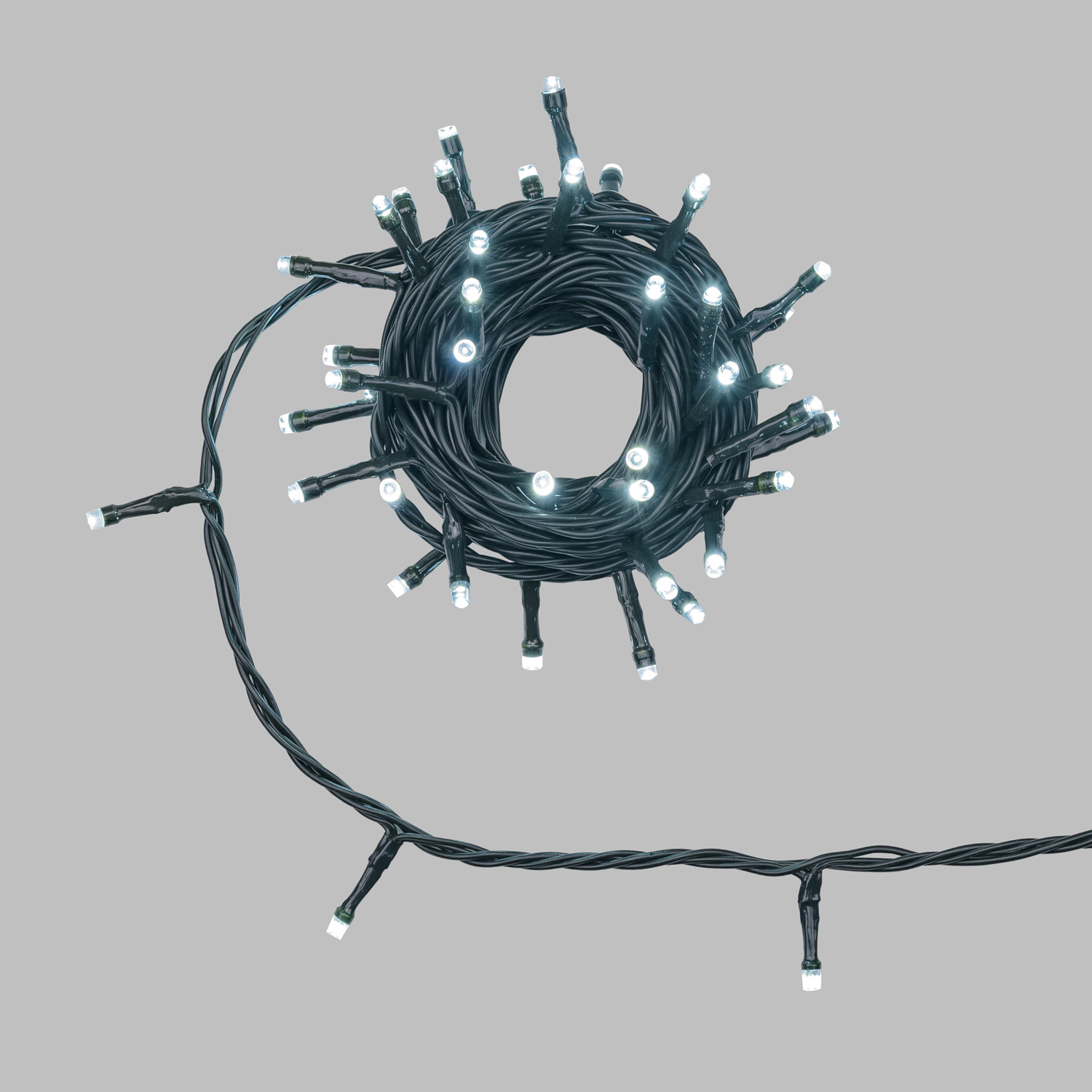 5m Cold White Connect+ String Lights, 50 LEDs, green cable, connectable