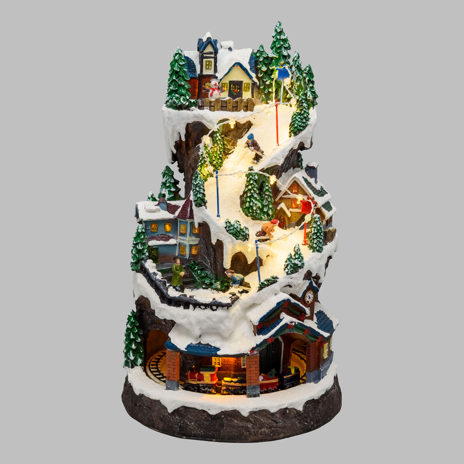 Weihnachtsdorf, Bergdorf mit Skifahrern und fahrendem Zug in Tunnel, h 38 cm, mit Weihnachtsliedern 4 Weihnachtsdorf, Bergdorf mit Skifahrern und fahrendem Zug in Tunnel, h 38 cm, mit Weihnachtsliedern 4