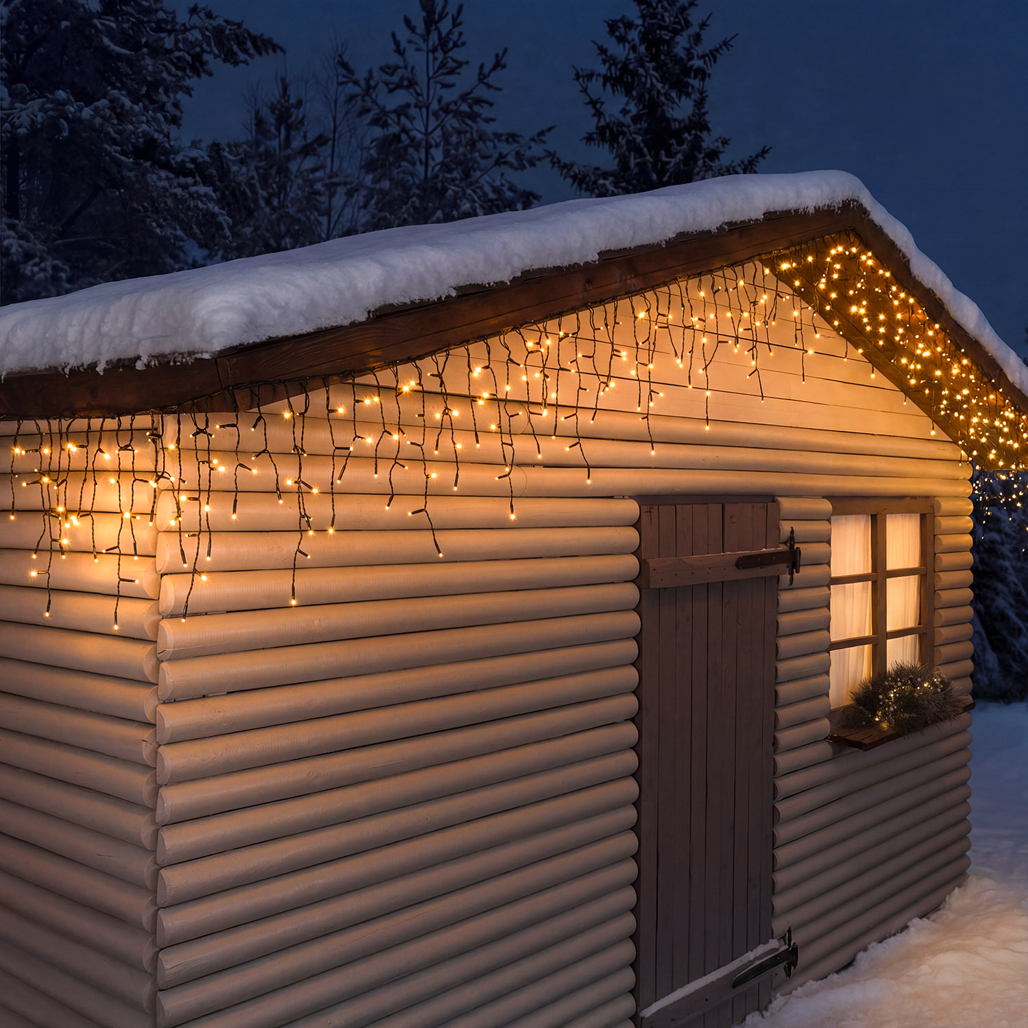 Stalattite Connect+ 5 x h 0,36 m, 400 led bianco caldo, cavo verde, prolungabile