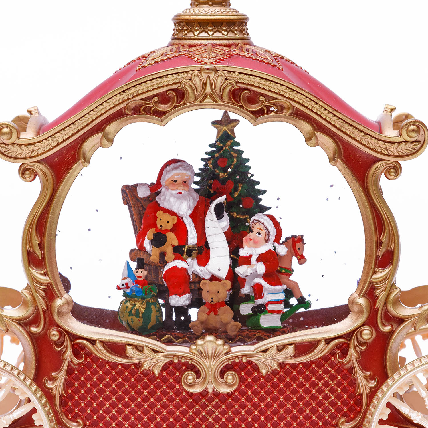 Carrozza Rosso e Oro, glitter scintillanti, h 22 cm, musiche natalizie, led bianco caldo 3