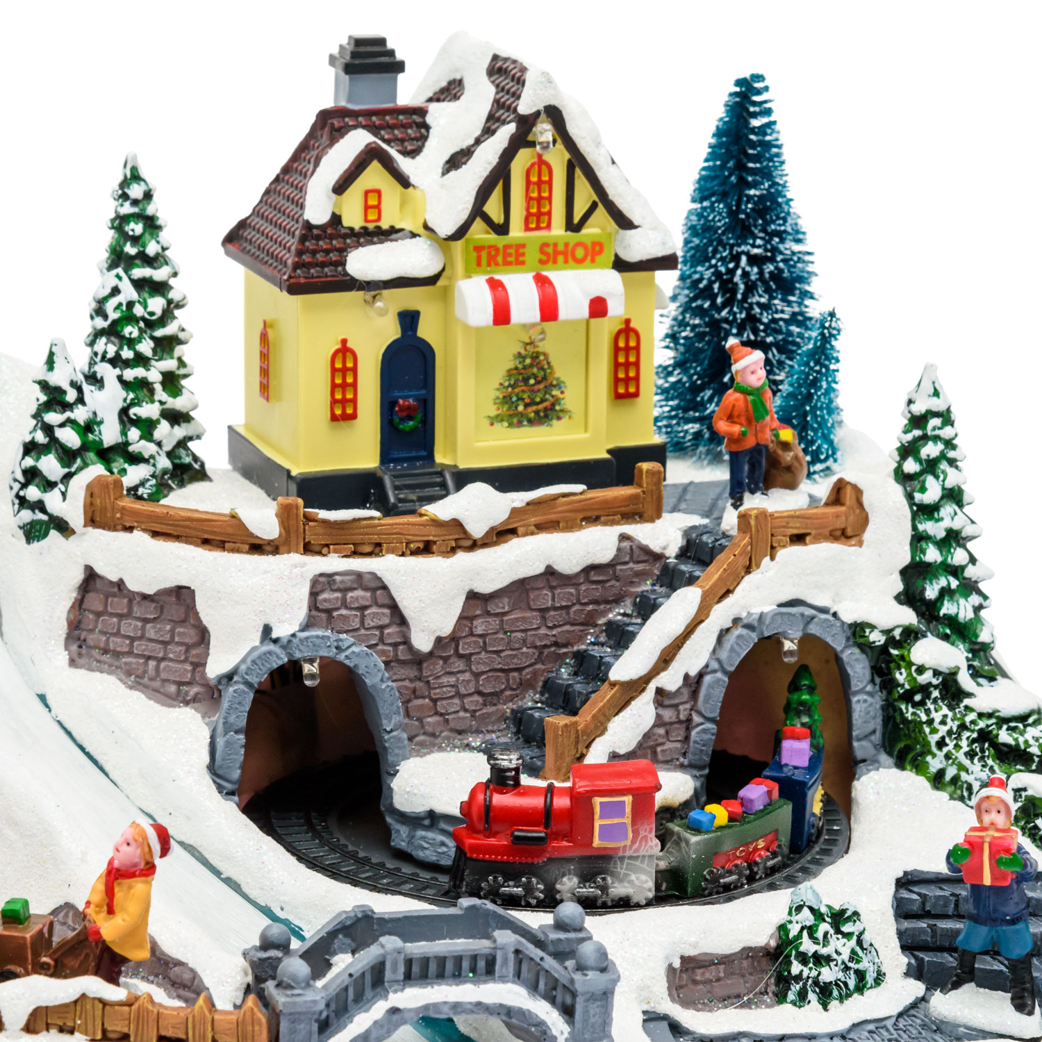 Weihnachtsdorf aus Polyresin, Spielzug, Tunnel und rotierenden Geschenken, h 19 cm, mit Weihnachtsliedern 7 Weihnachtsdorf aus Polyresin, Spielzug, Tunnel und rotierenden Geschenken, h 19 cm, mit Weihnachtsliedern 7