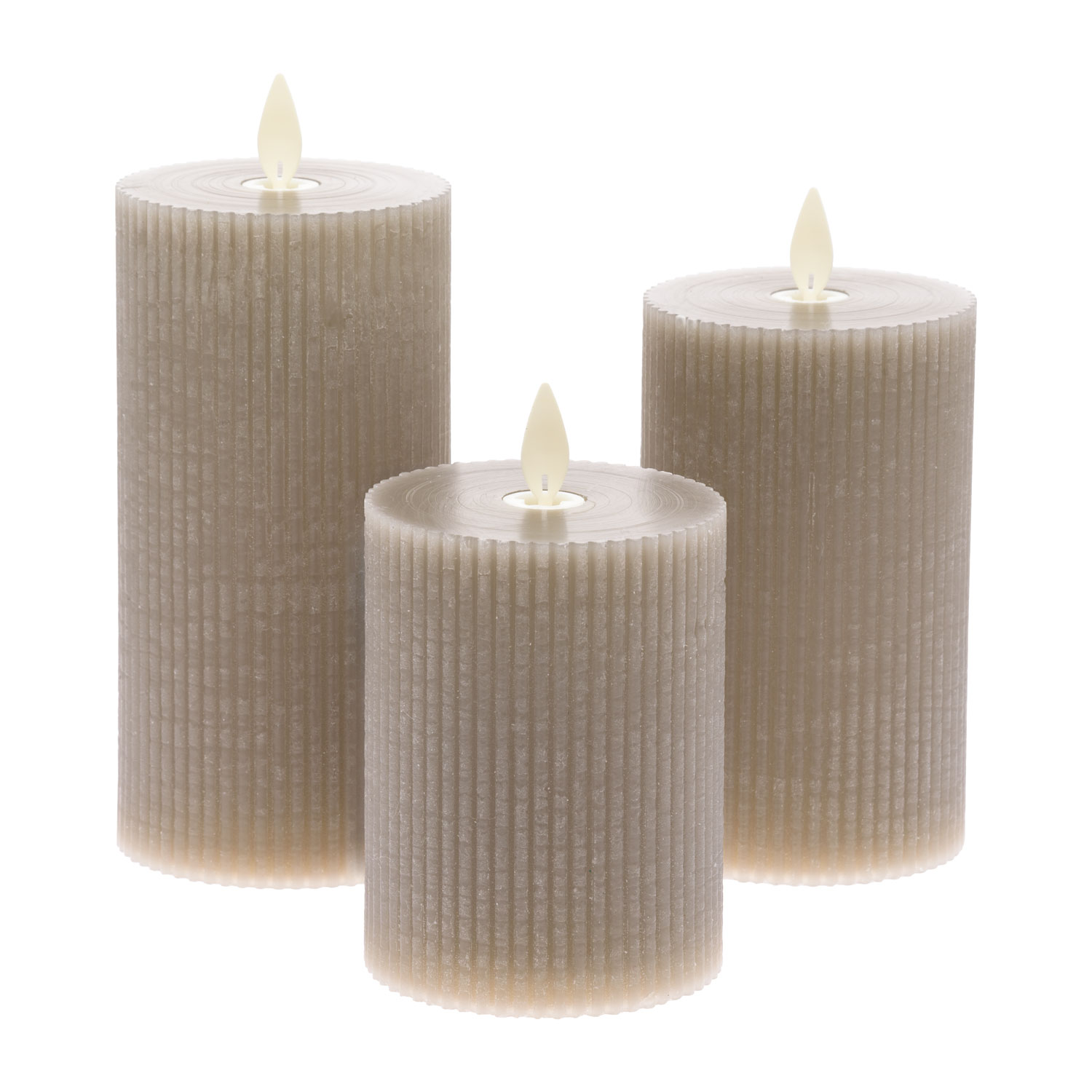 Lot de 3 bougies gris marron à nervures en cire, flamme en mouvement 5 Lot de 3 bougies gris marron à nervures en cire, flamme en mouvement 5