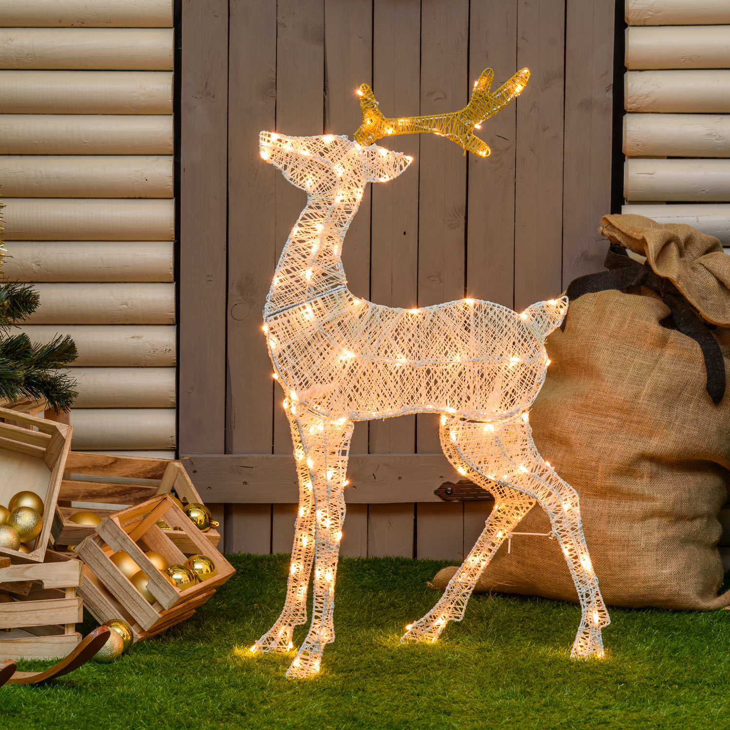Renna 2D crema e marrone 100 cm, led bianco extra caldo Renna 2D crema e marrone 100 cm, led bianco extra caldo