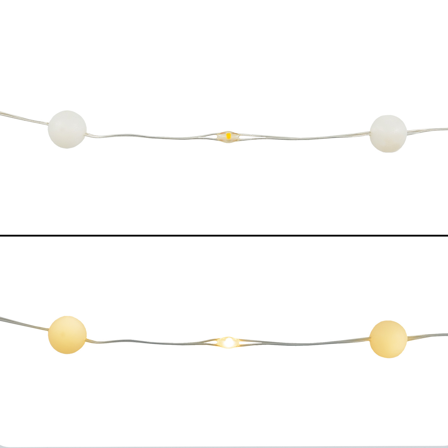 Catena 10 m, 100 minisfere Gummy  Ø 10 mm, microled bianco caldo, cavo metal argento 3