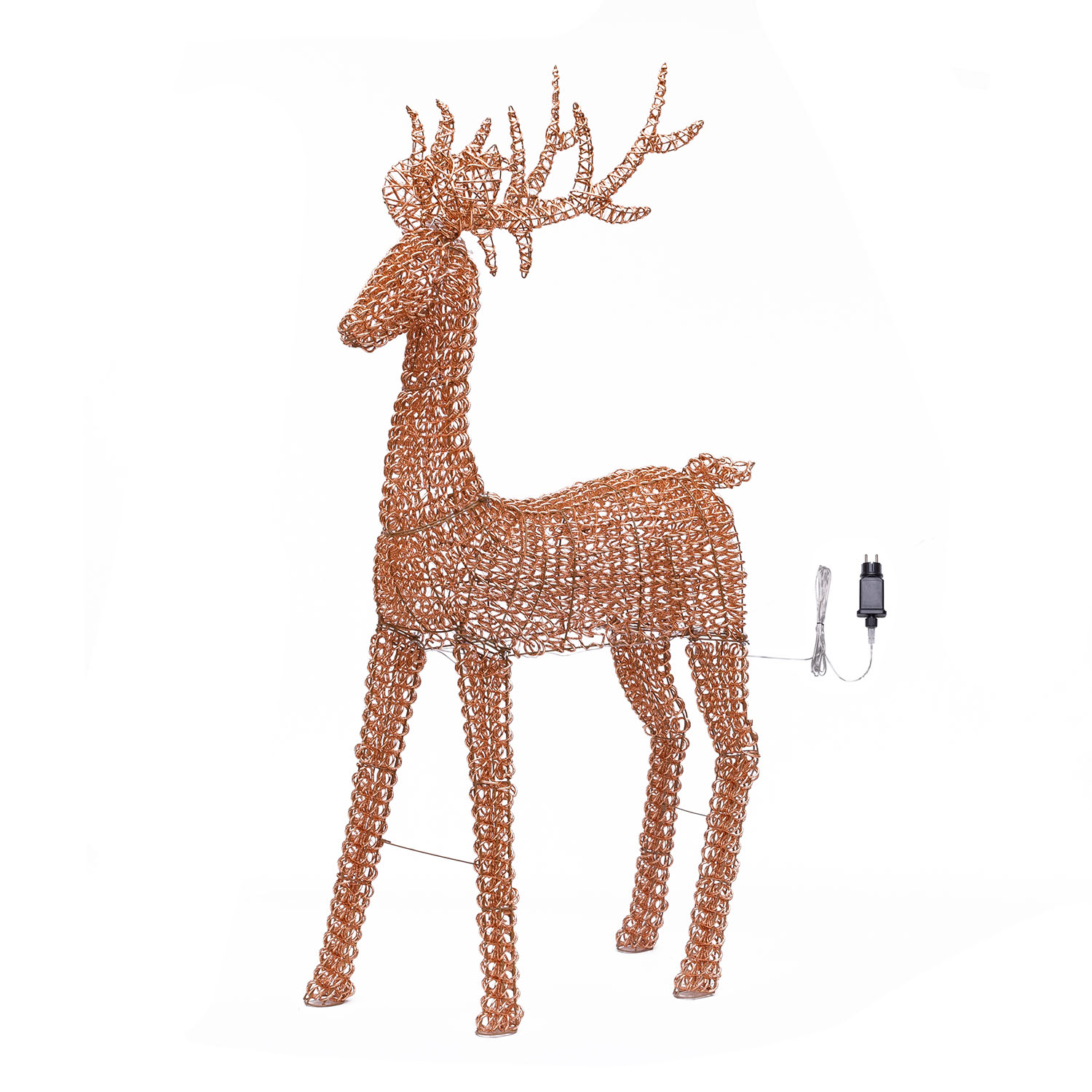Renna in metallo 3D Rose Gold, filo a spirale, h 200 cm, 2400 microled bianco caldo 2
