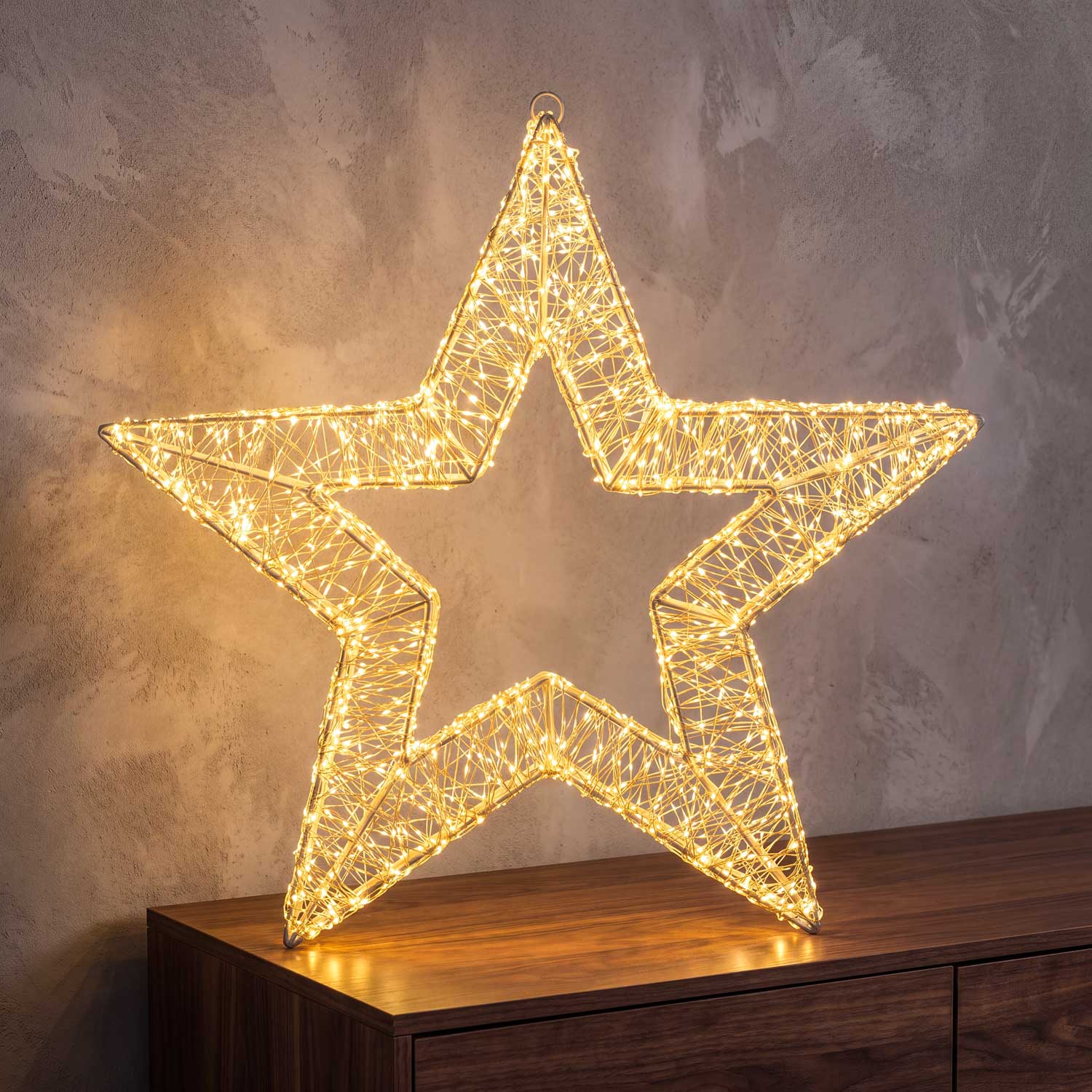 Weiße 3D-Stern Ø 75 cm, 3500 Micro-LEDs warm- und kaltweiß