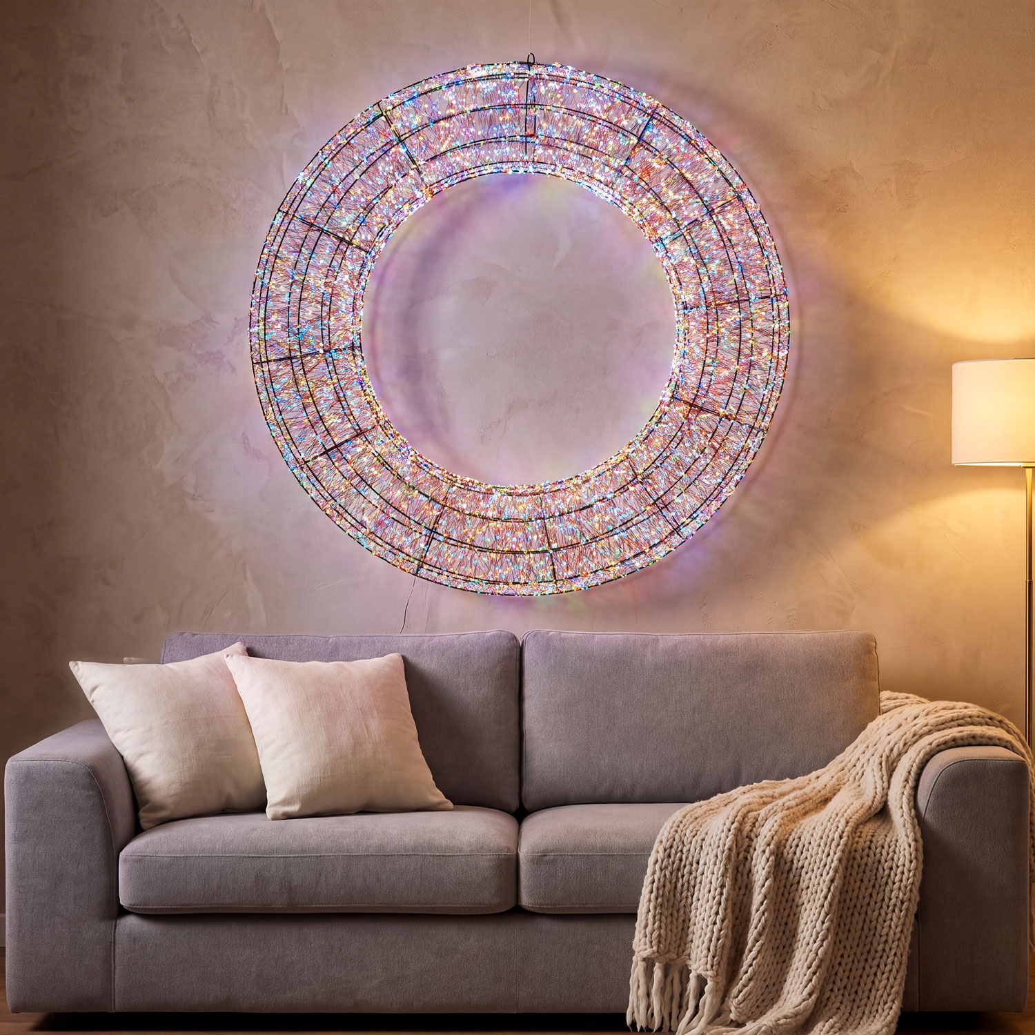 Corona 3D marrón Ø 110 cm, 15000 micro led RGB cambia color, uso en interiores