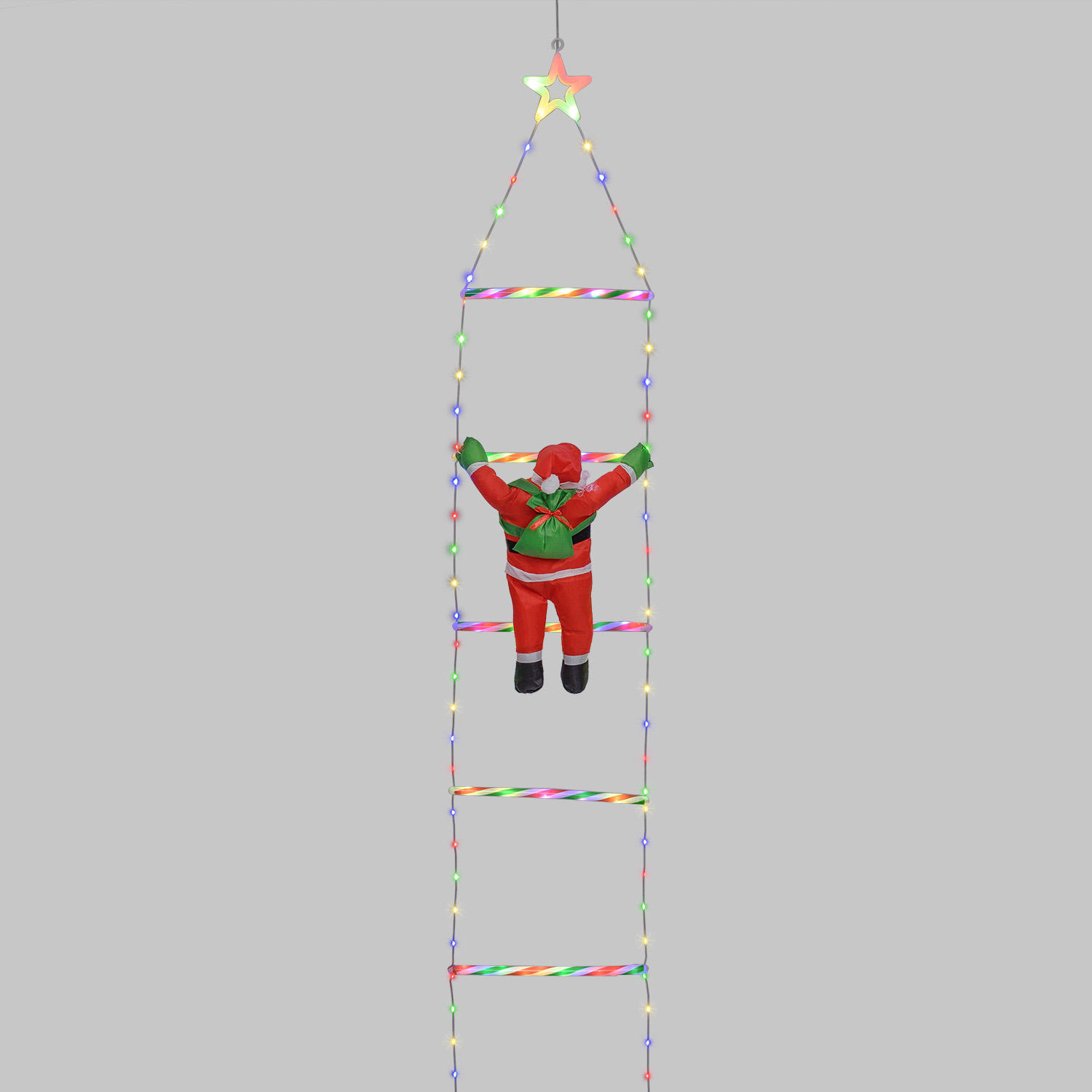 Père Noël sur échelle lumineuse, H 200 cm, Dual LED blanc chaud et multicolore 2