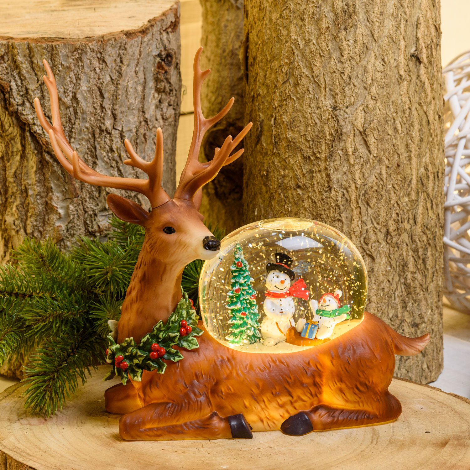 h 26 cm, Reindeer lantern with glitter snowfall, warm white led h 26 cm, Reindeer lantern with glitter snowfall, warm white led