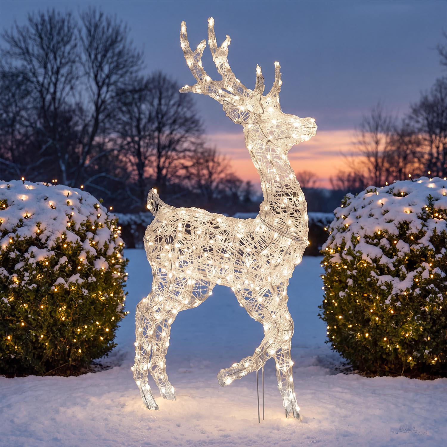 3D Rentier aus transparentem Acryl, H 125 cm, 240 Dual-LED warmweiß und kaltweiß 2