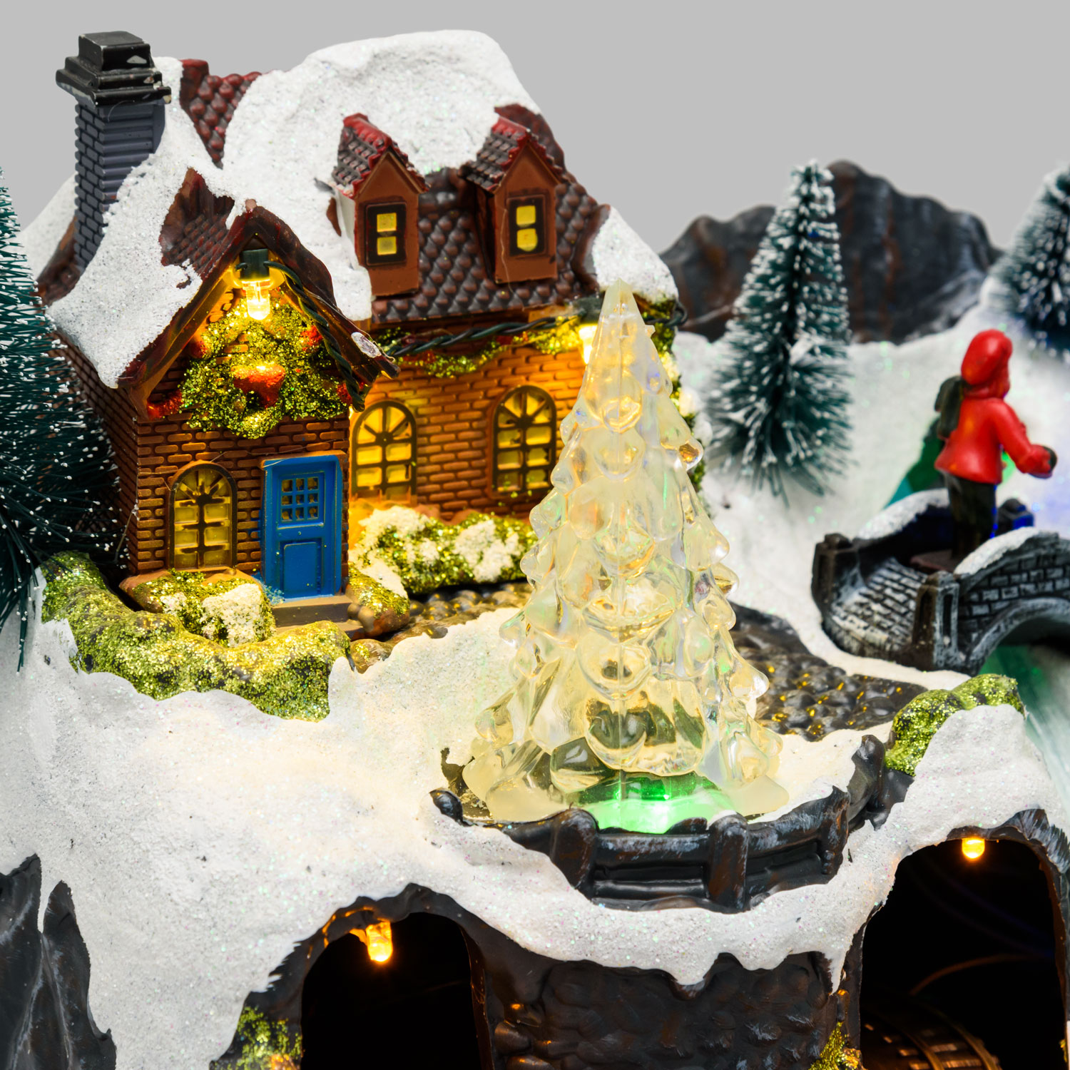 Villaggio di Natale con Paesaggio Innevato, Trenino e Babbo su Slitta rotanti, Ruscello fibre ottiche, h 18 cm, musiche natalizie 8 Villaggio di Natale con Paesaggio Innevato, Trenino e Babbo su Slitta rotanti, Ruscello fibre ottiche, h 18 cm, musiche natalizie 8