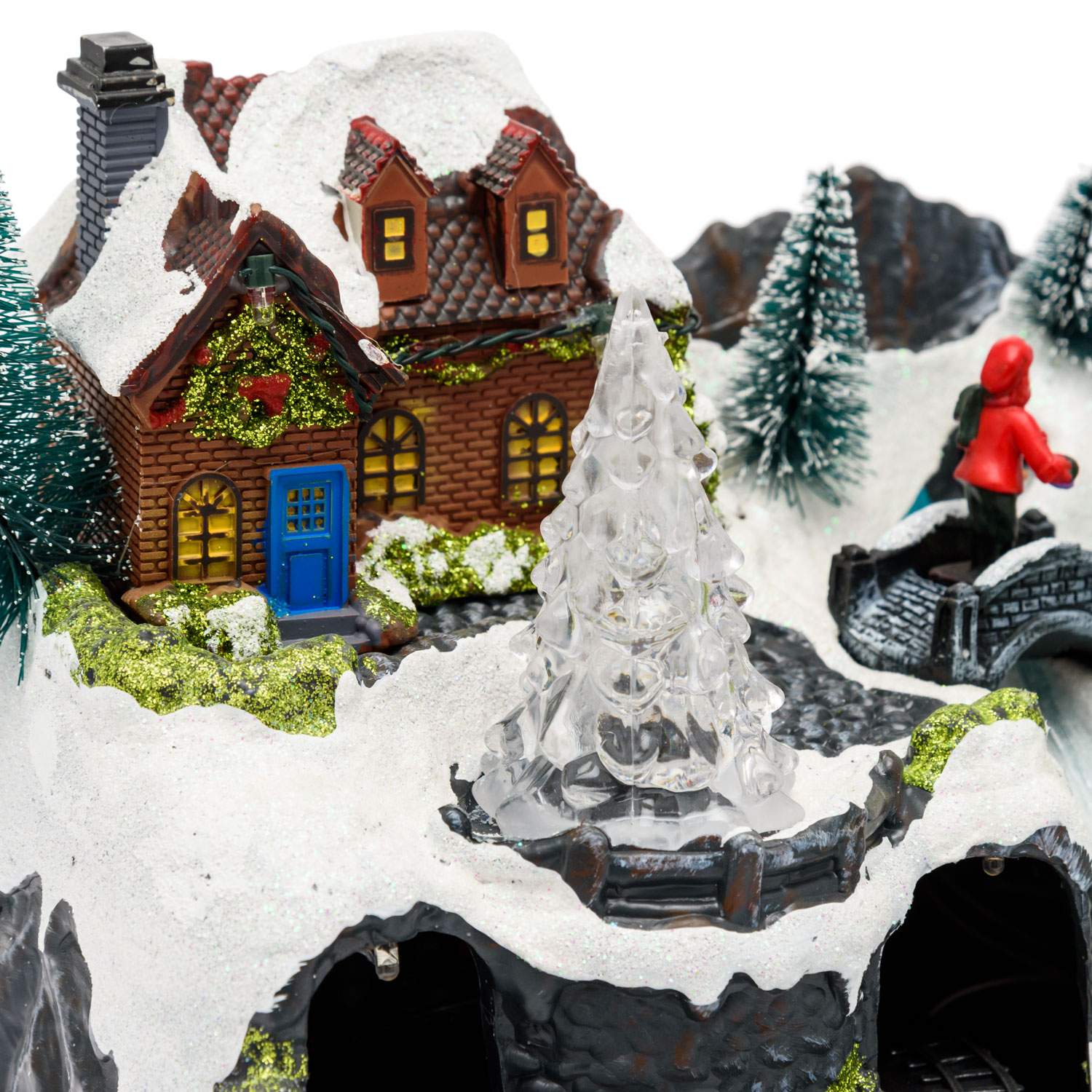 Villaggio di Natale con Paesaggio Innevato, Trenino e Babbo su Slitta rotanti, Ruscello fibre ottiche, h 18 cm, musiche natalizie 4 Villaggio di Natale con Paesaggio Innevato, Trenino e Babbo su Slitta rotanti, Ruscello fibre ottiche, h 18 cm, musiche natalizie 4