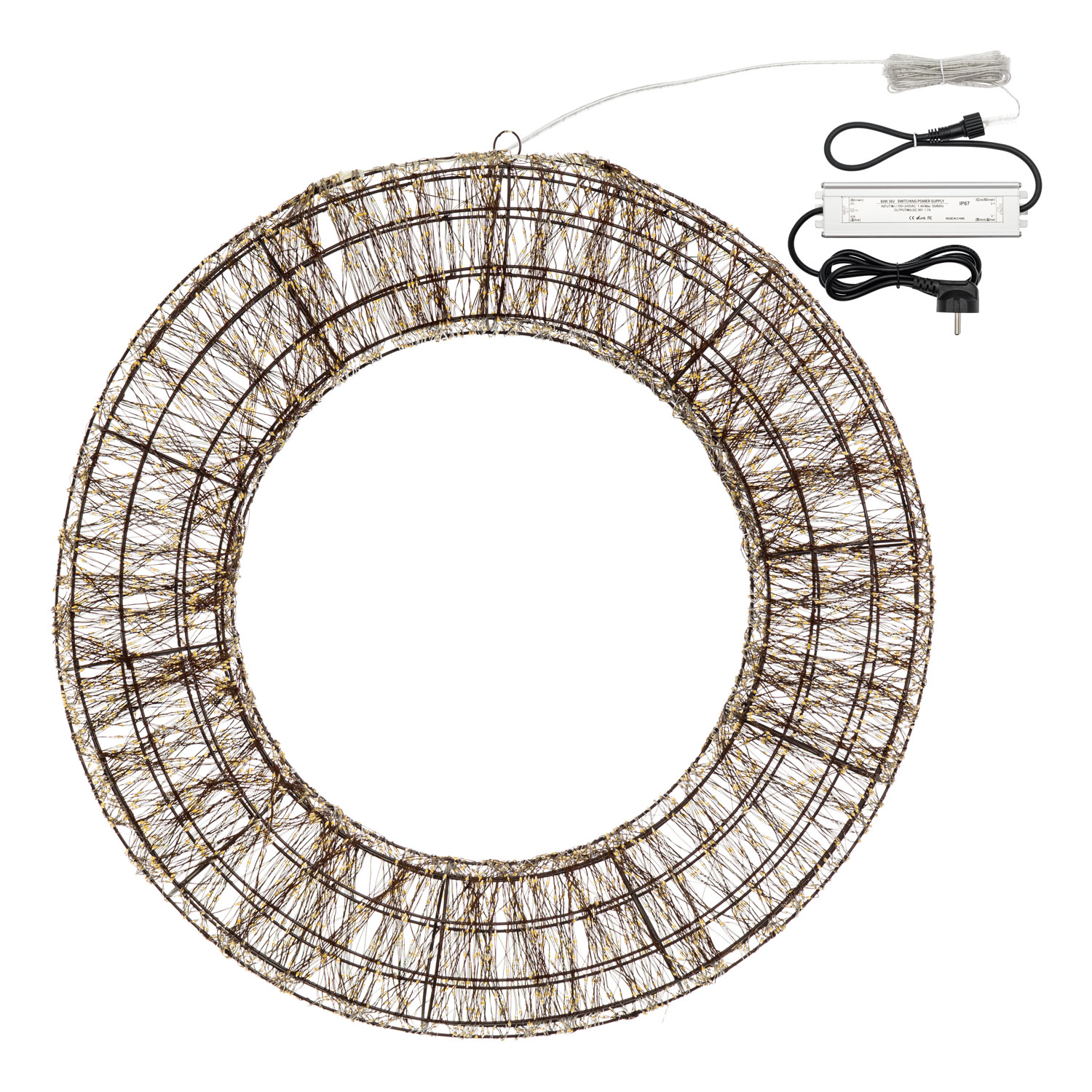 Ø 75 cm, 6000 Warm White MicroLEDs, Brown Wreath Lights 3 Ø 75 cm, 6000 Warm White MicroLEDs, Brown Wreath Lights 3