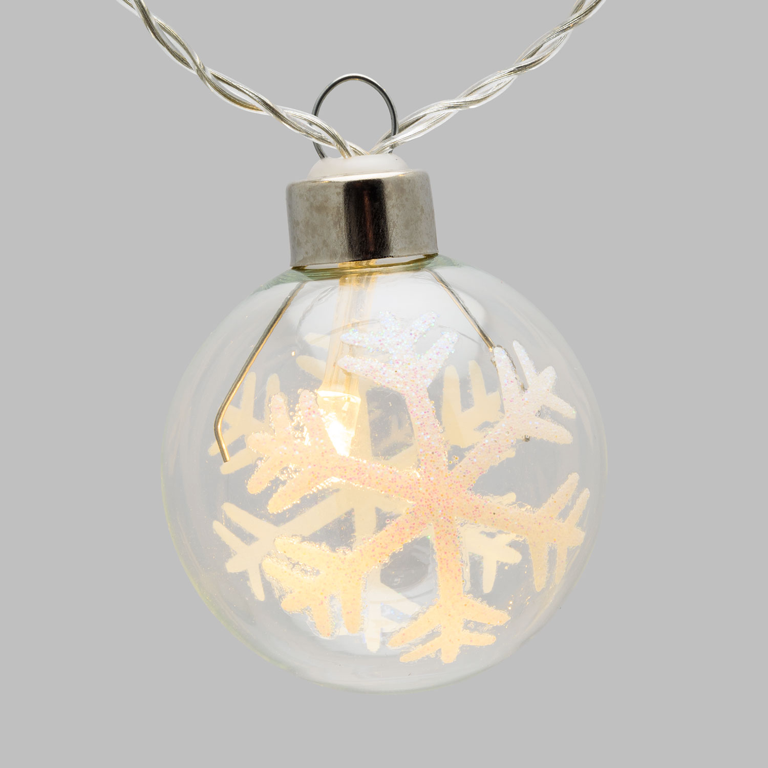 6,65m, 20 Glass Spheres with Snowflakes Battery String Lights, Ø 50mm, Warm WhiteLEDs 6 6,65m, 20 Glass Spheres with Snowflakes Battery String Lights, Ø 50mm, Warm WhiteLEDs 6