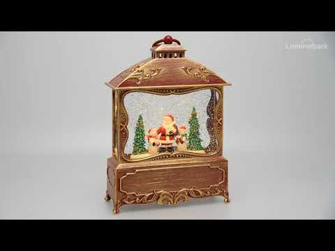 Lanterne de Noël rouge antique à piles avec neige paillettes, h. 27 cm 2 Lanterne de Noël rouge antique à piles avec neige paillettes, h. 27 cm 2